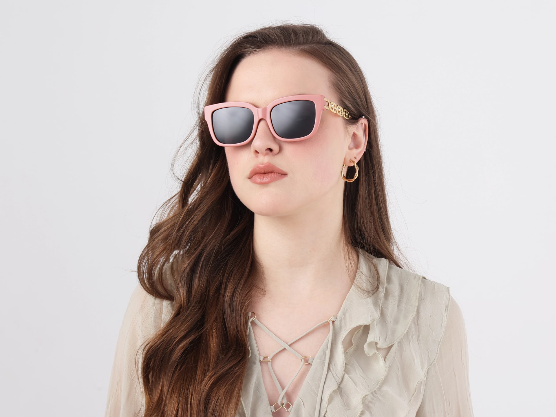 Pink Frame With Dark Grey Tint Sunglasses-51