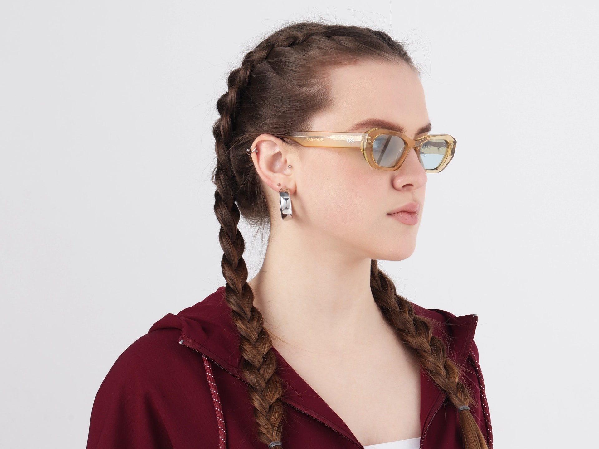 Geometric Full-Rim Blue Tint Sunglasses