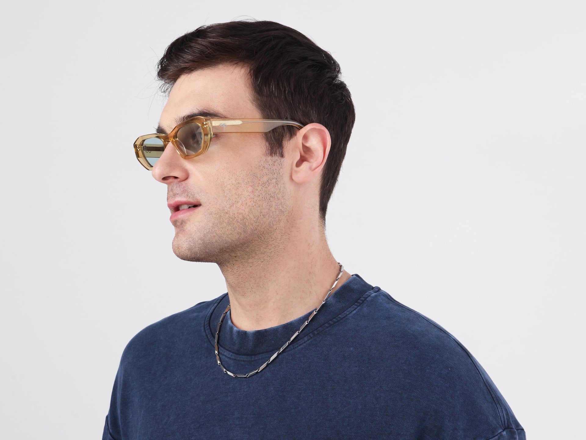Geometric Full-Rim Blue Tint Sunglasses