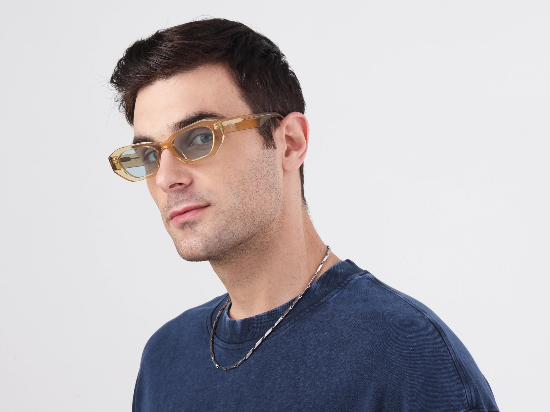 Geometric Full-Rim Blue Tint Sunglasses
