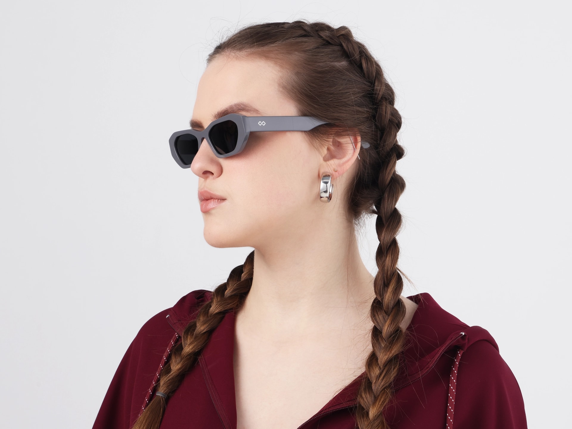 Geometric Sunglasses With Dark Grey Polarised Tint