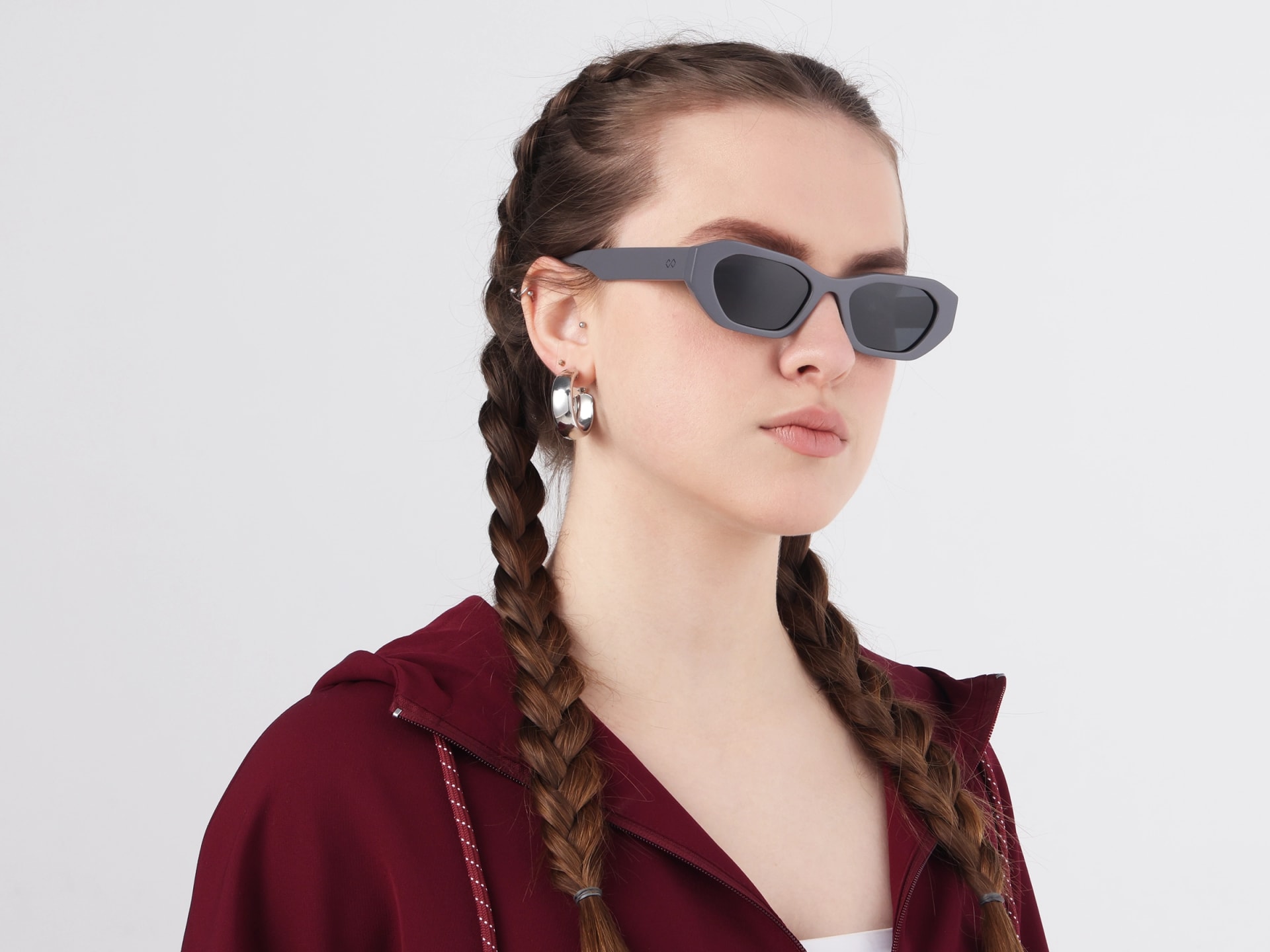 Geometric Sunglasses With Dark Grey Polarised Tint