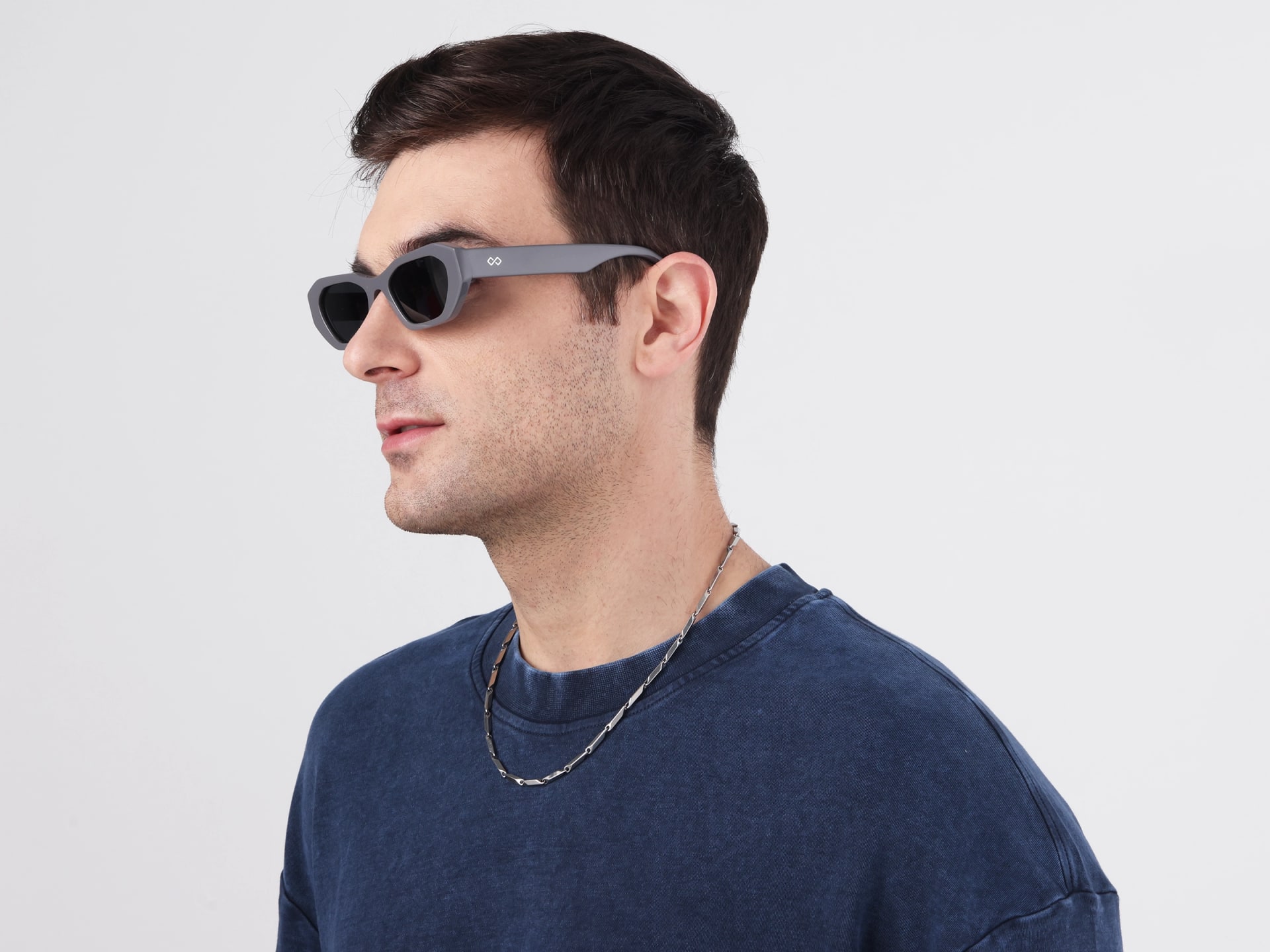 Geometric Sunglasses With Dark Grey Polarised Tint