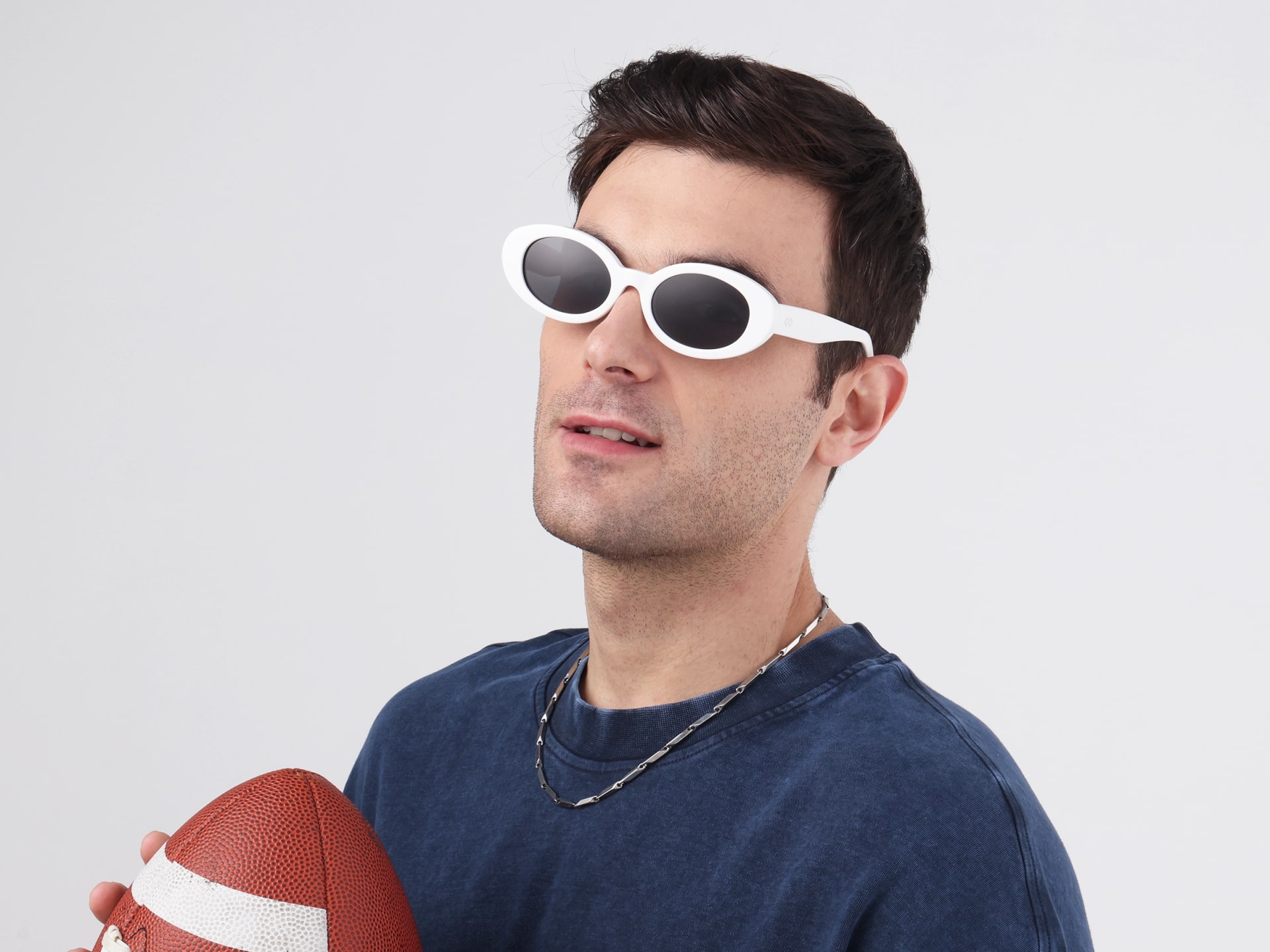 White Oval Frame With Grey Tint Sunglasses
