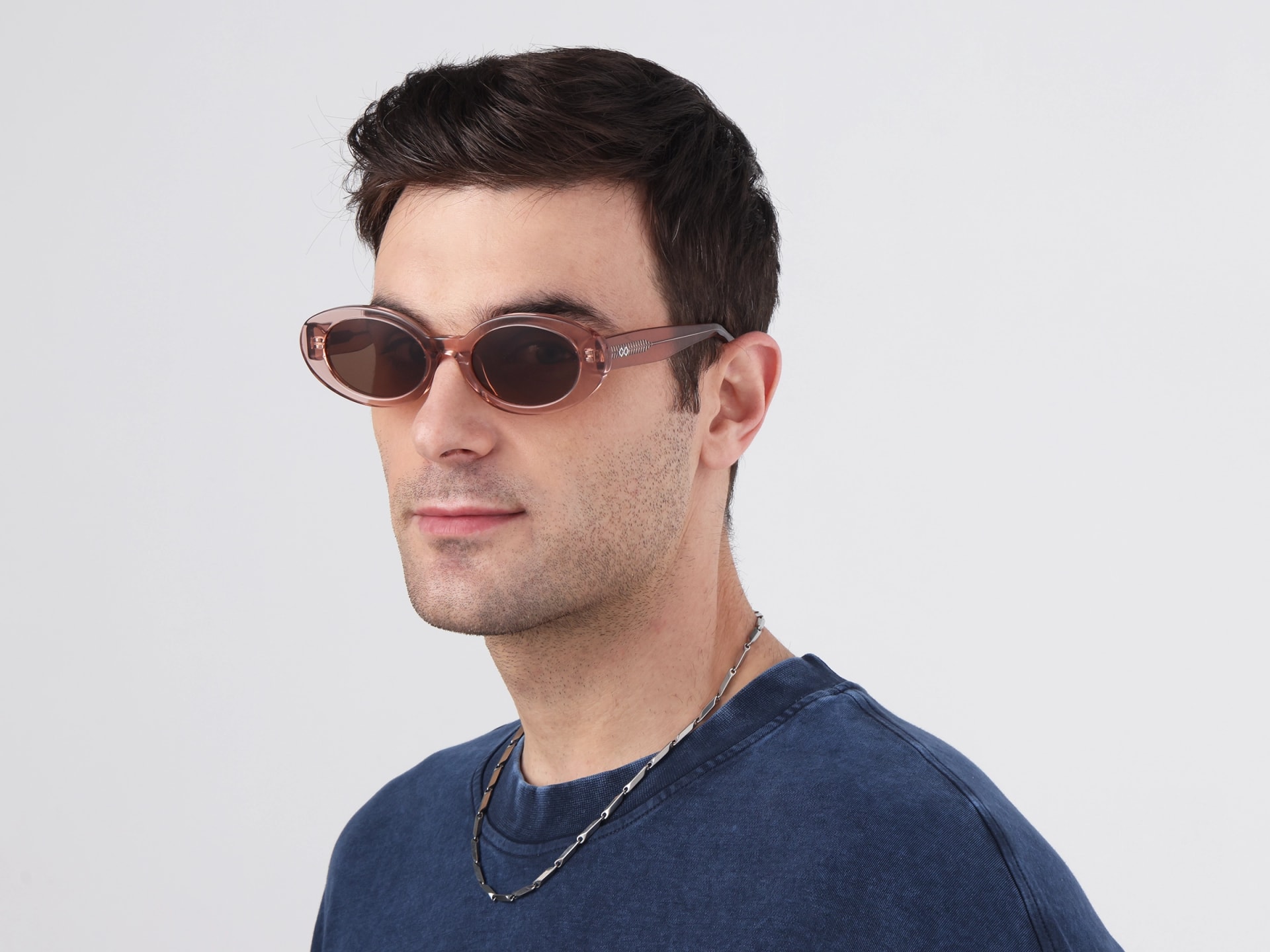 Oval Crystal Pink Brown Tint Sunglasses