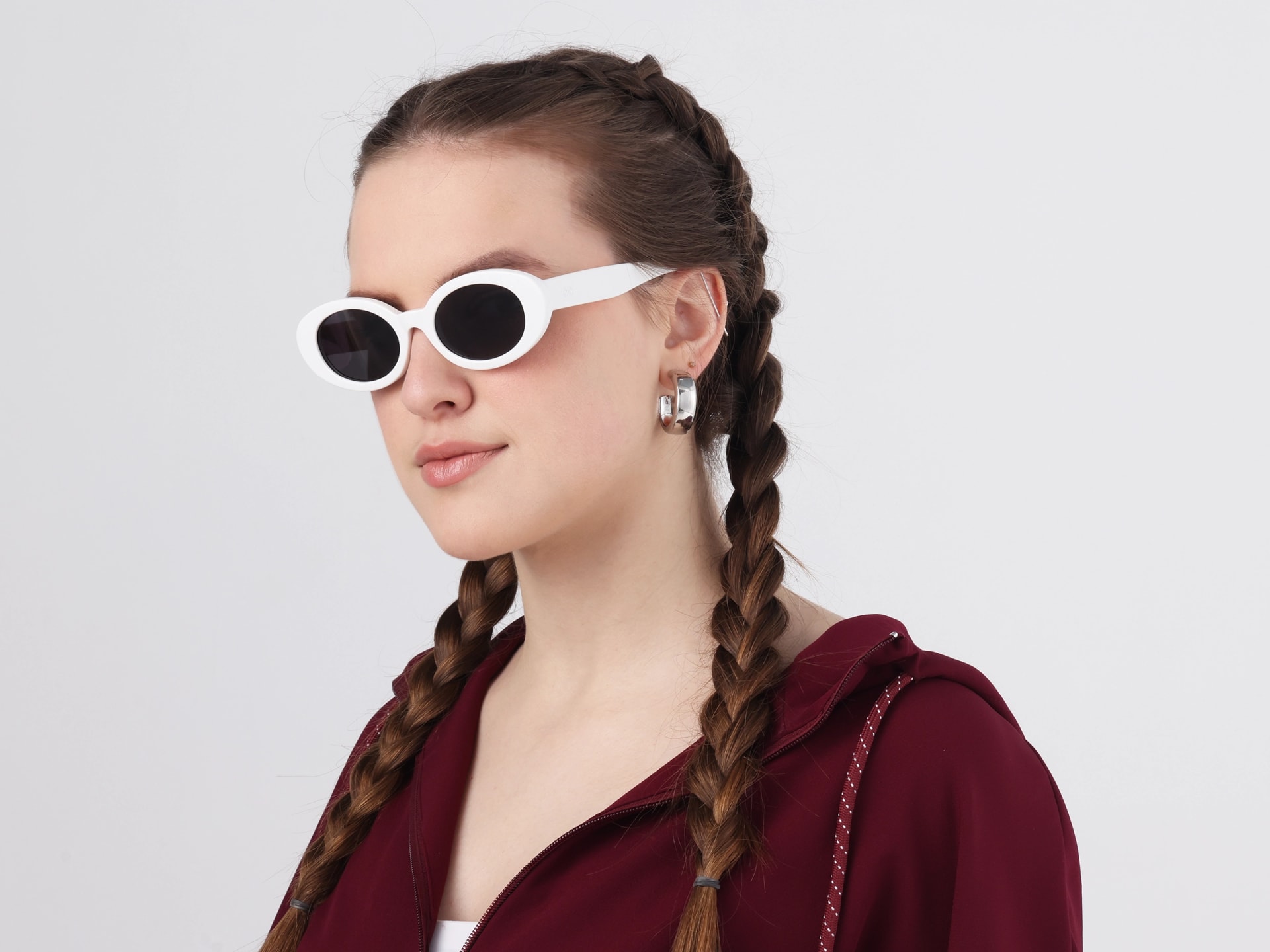 White Oval Frame With Grey Tint Sunglasses