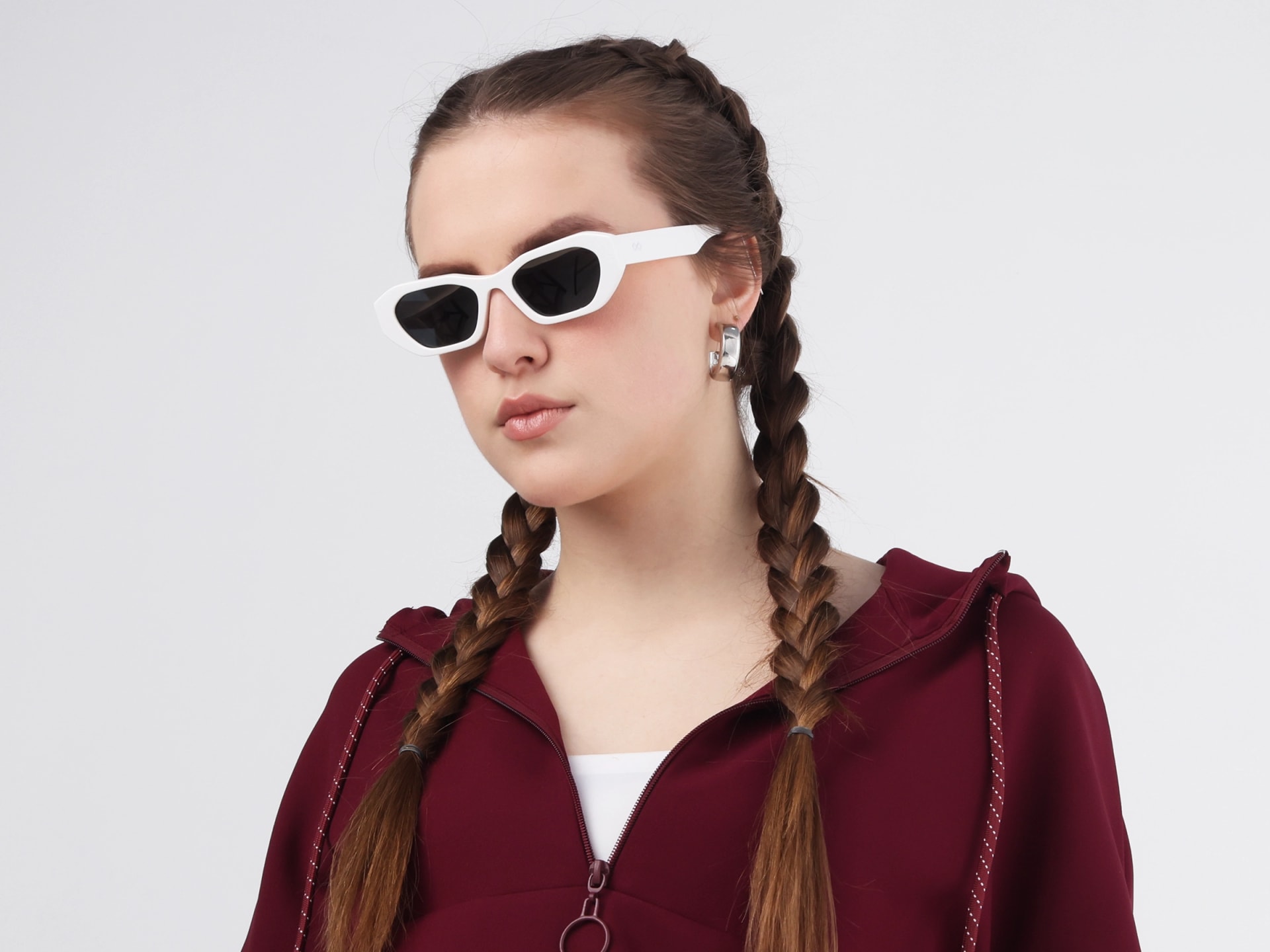 Rectangle Geometric Grey Tint Polarised Sunglasses