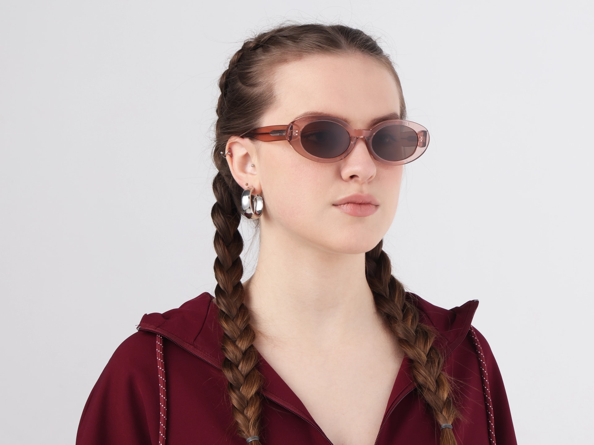 Oval Crystal Pink Brown Tint Sunglasses