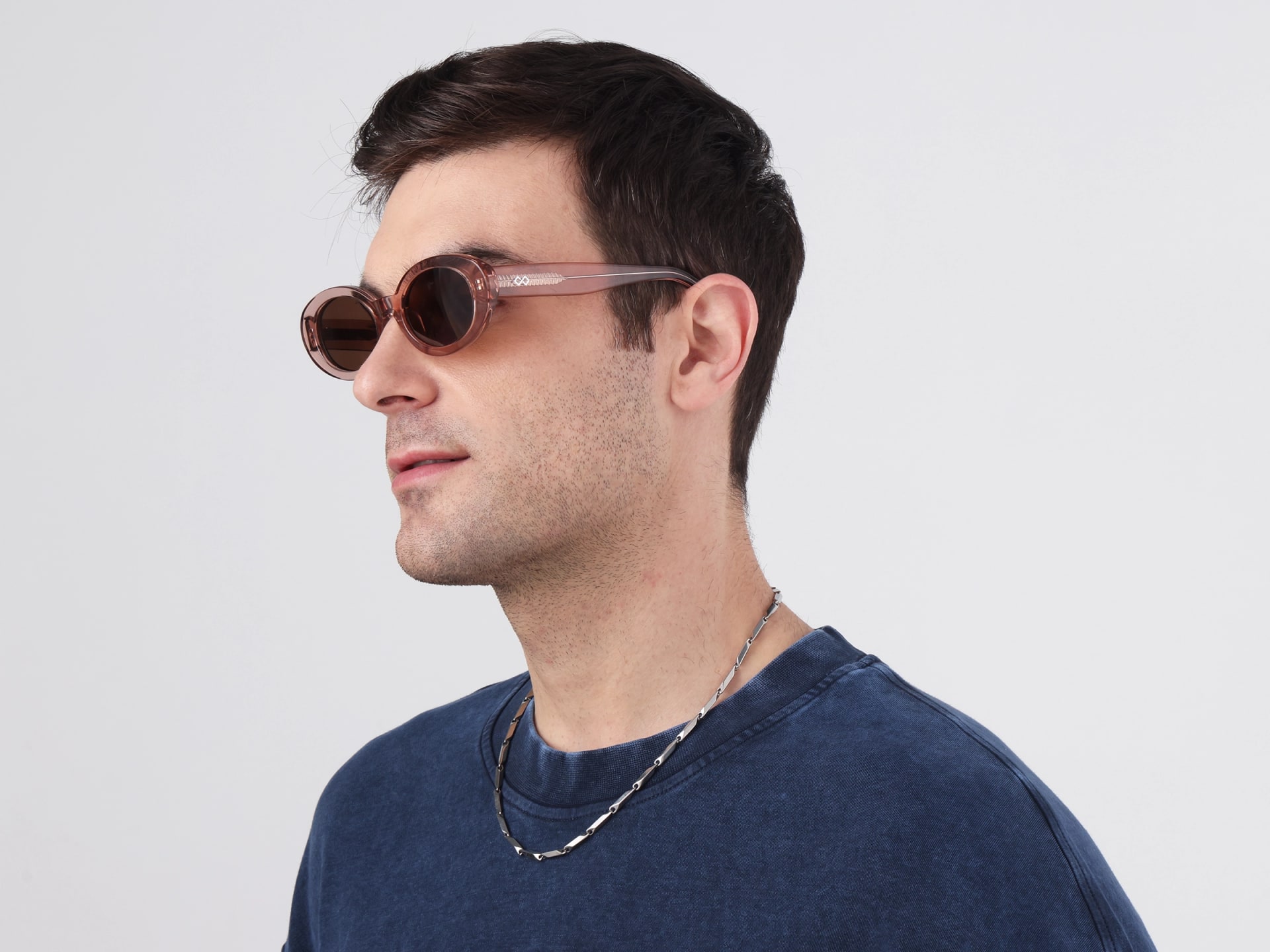 Oval Crystal Pink Brown Tint Sunglasses