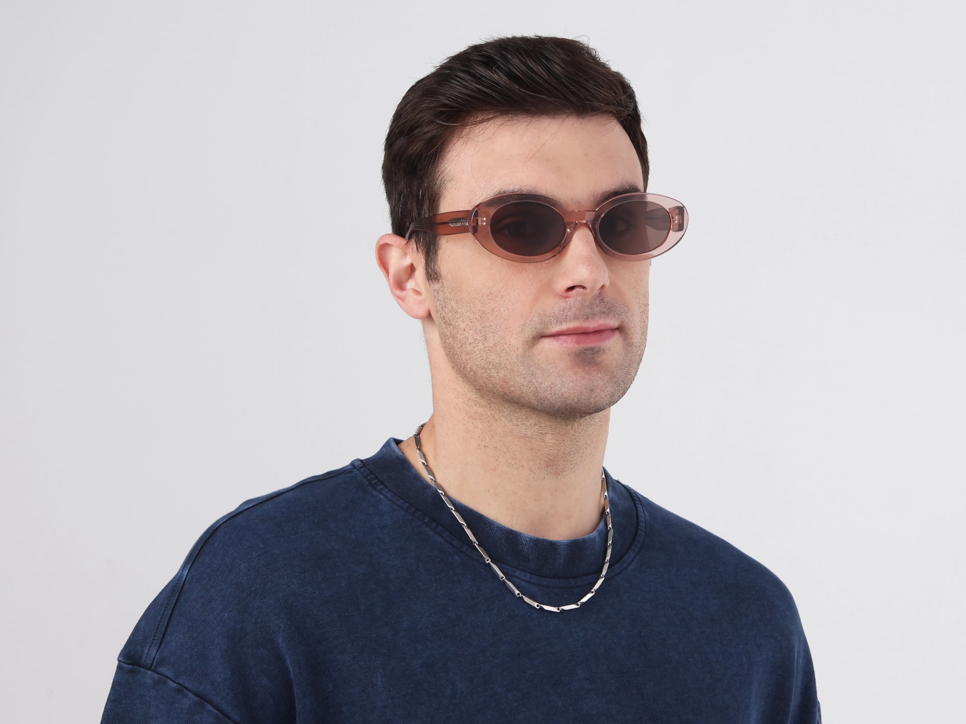 Oval Crystal Pink Brown Tint Sunglasses