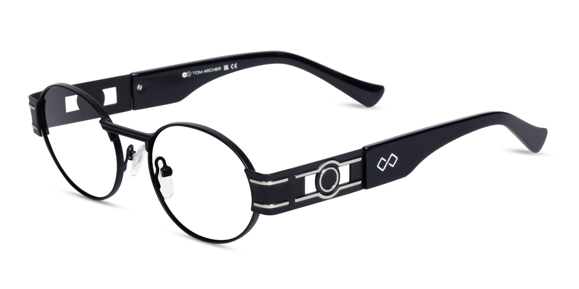 Matte Black Oval Metal Glasses