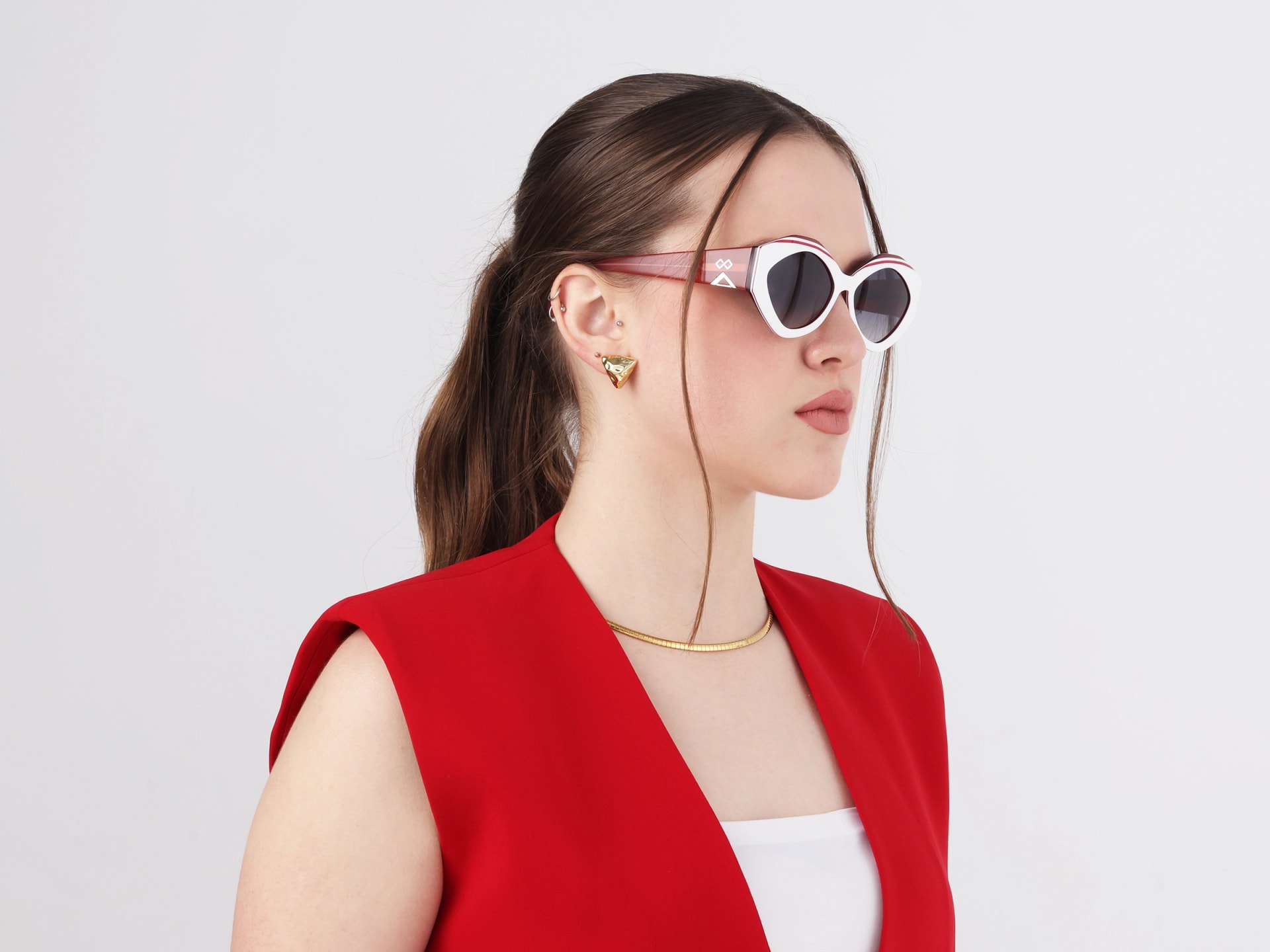 Geometric Cat-Eye Grey Gradient Tint Sunglasses-52