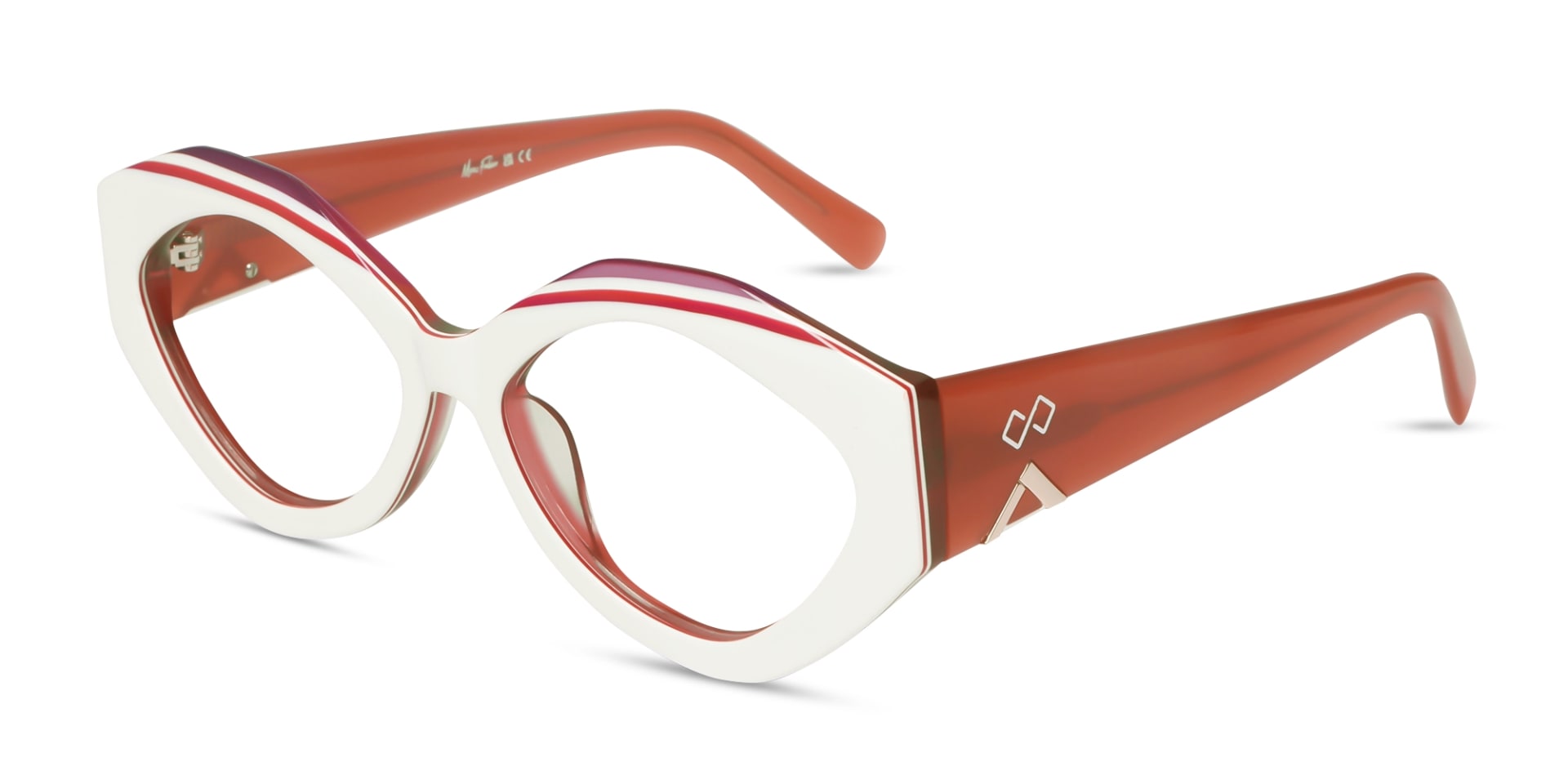 White & Rouge Pink Geometric Glasses