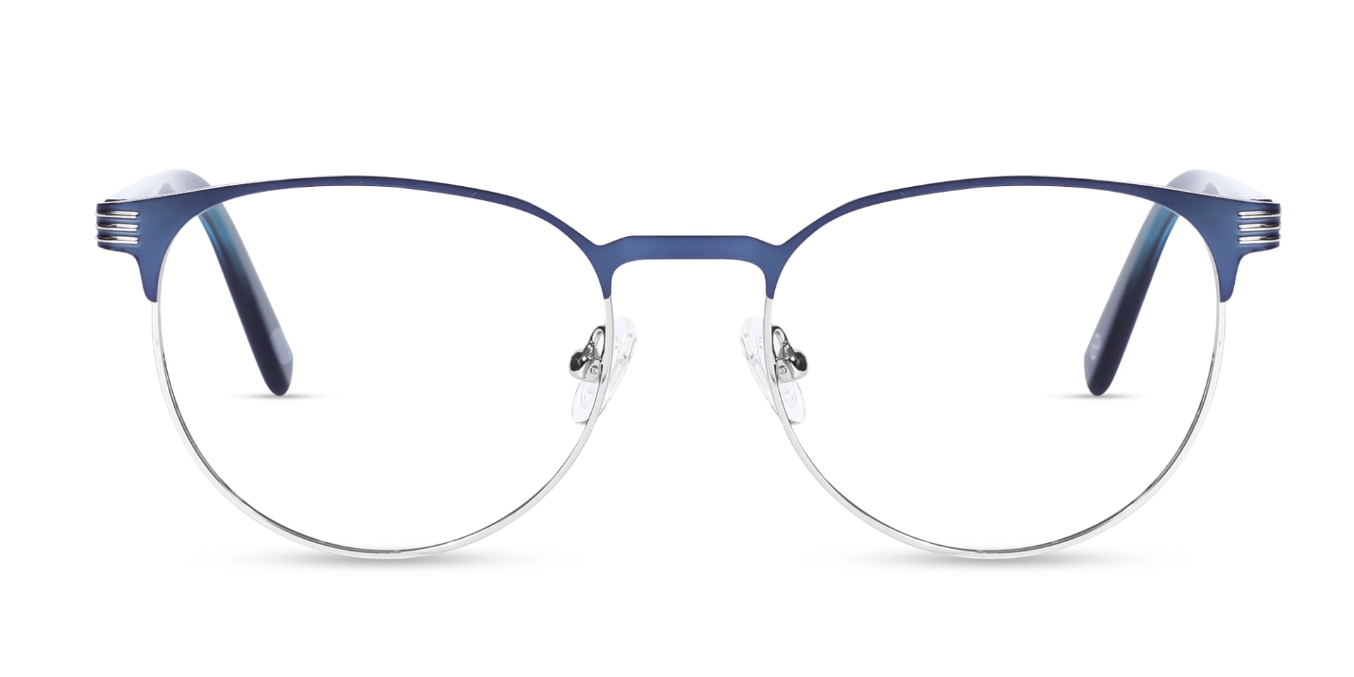 Matte Blue & Silver Round Oval Glasses-1