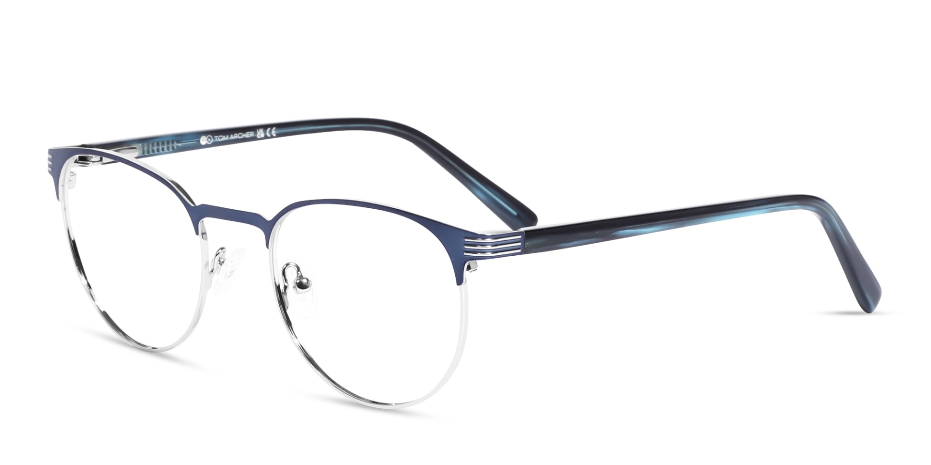 Matte Blue & Silver Round Oval Glasses-3