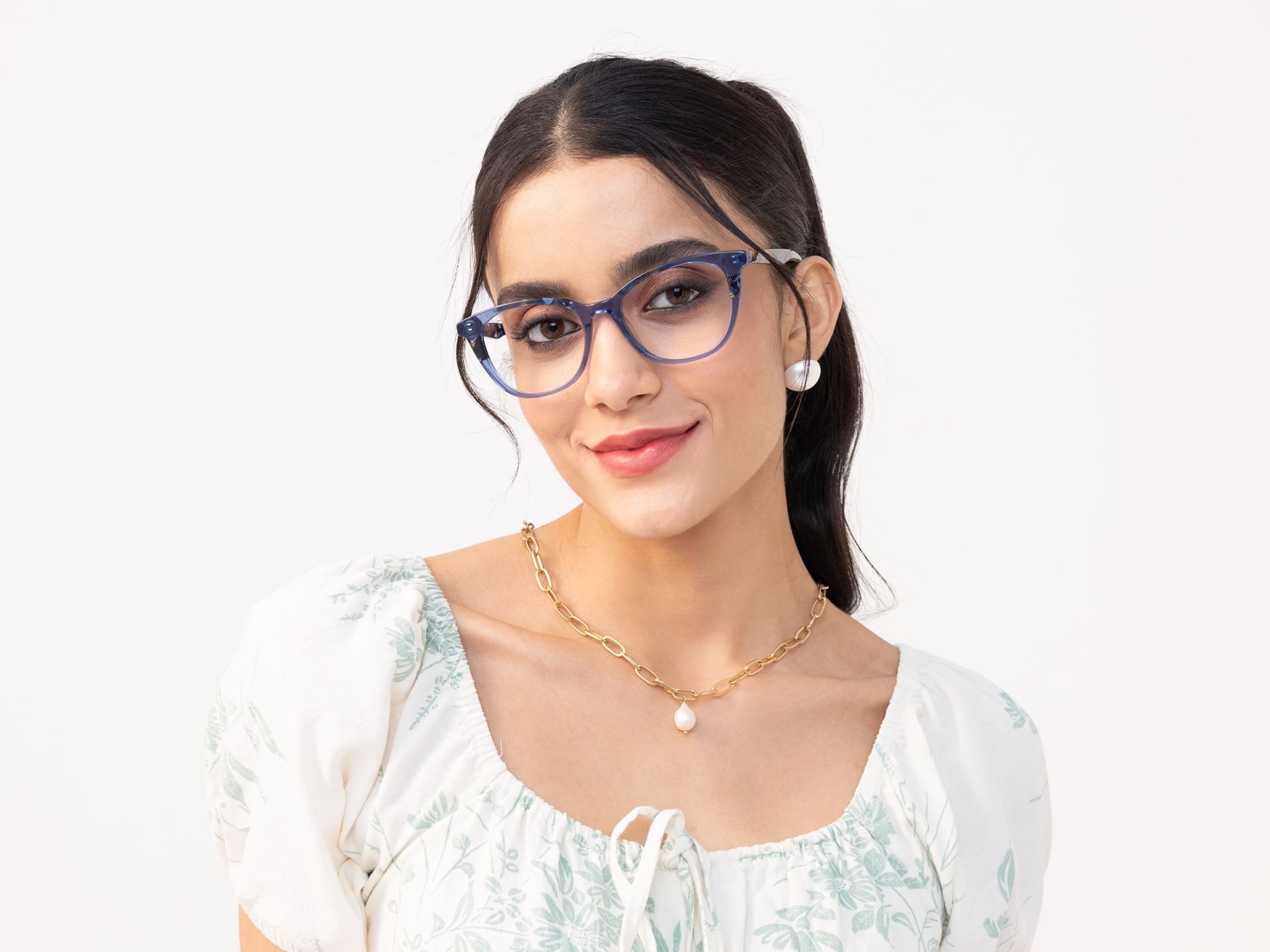 Crystal Powder Blue Cat Eye Glasses-12