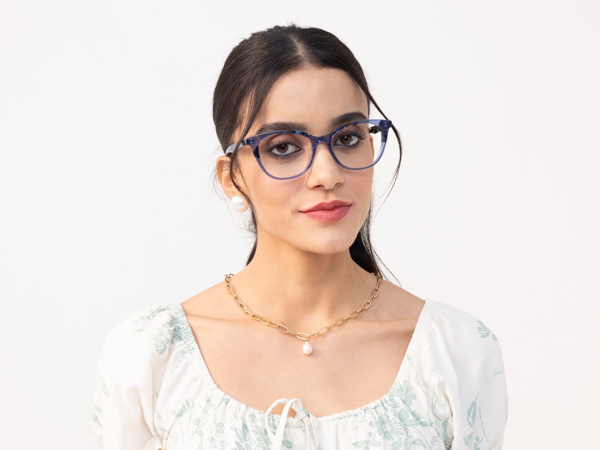 Crystal Powder Blue Cat Eye Glasses-11