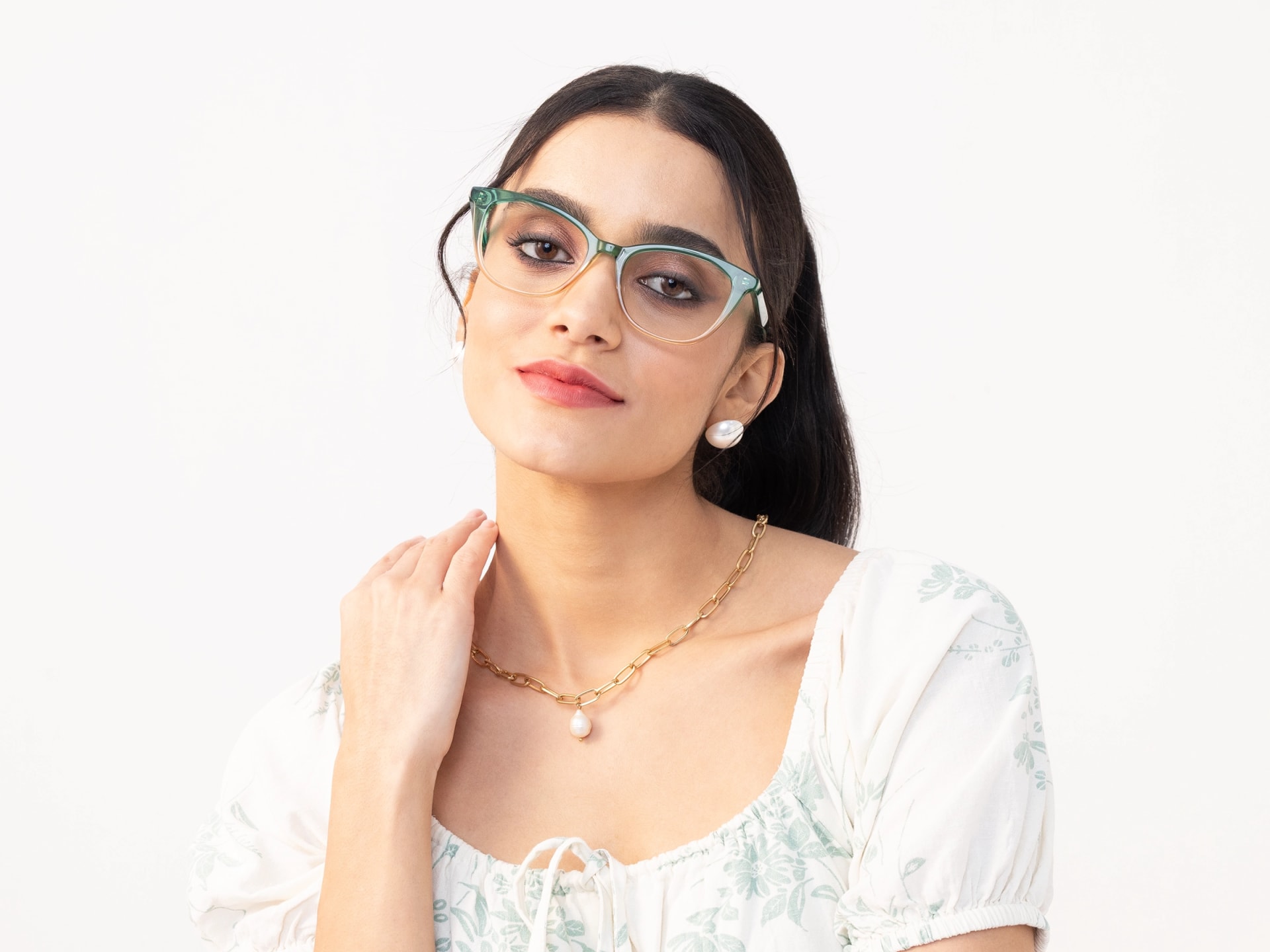 Crystal Green & Water Gold Cat Eye Glasses-13