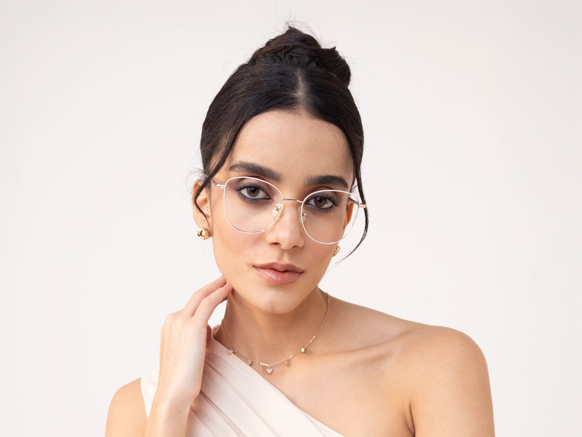 Off-White & Champagne Gold Cat Eye Glasses-11