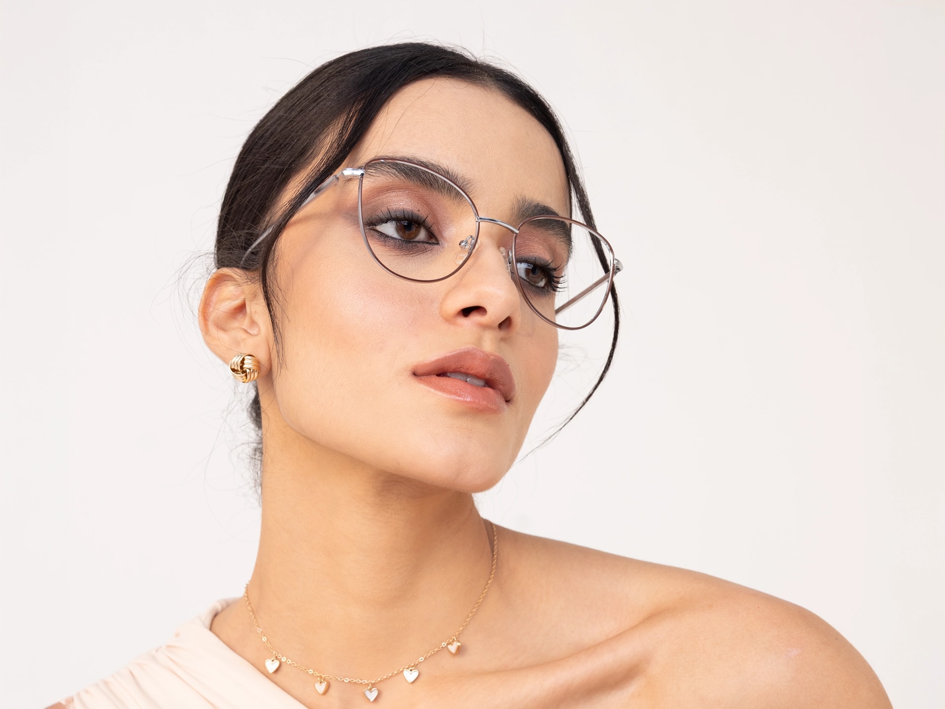 Brown & Silver Cat Eye Glasses For Women-13