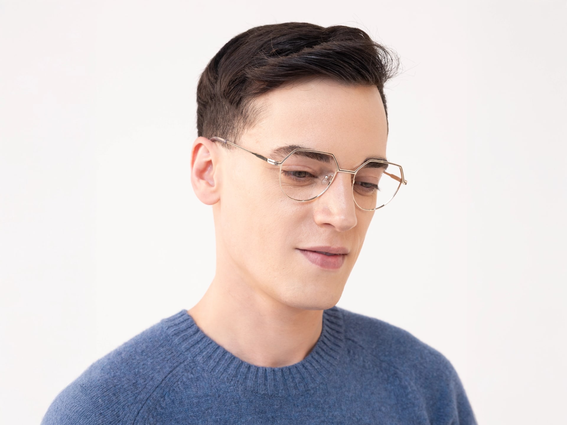 Trendy Gold Geometric Round Glasses-2