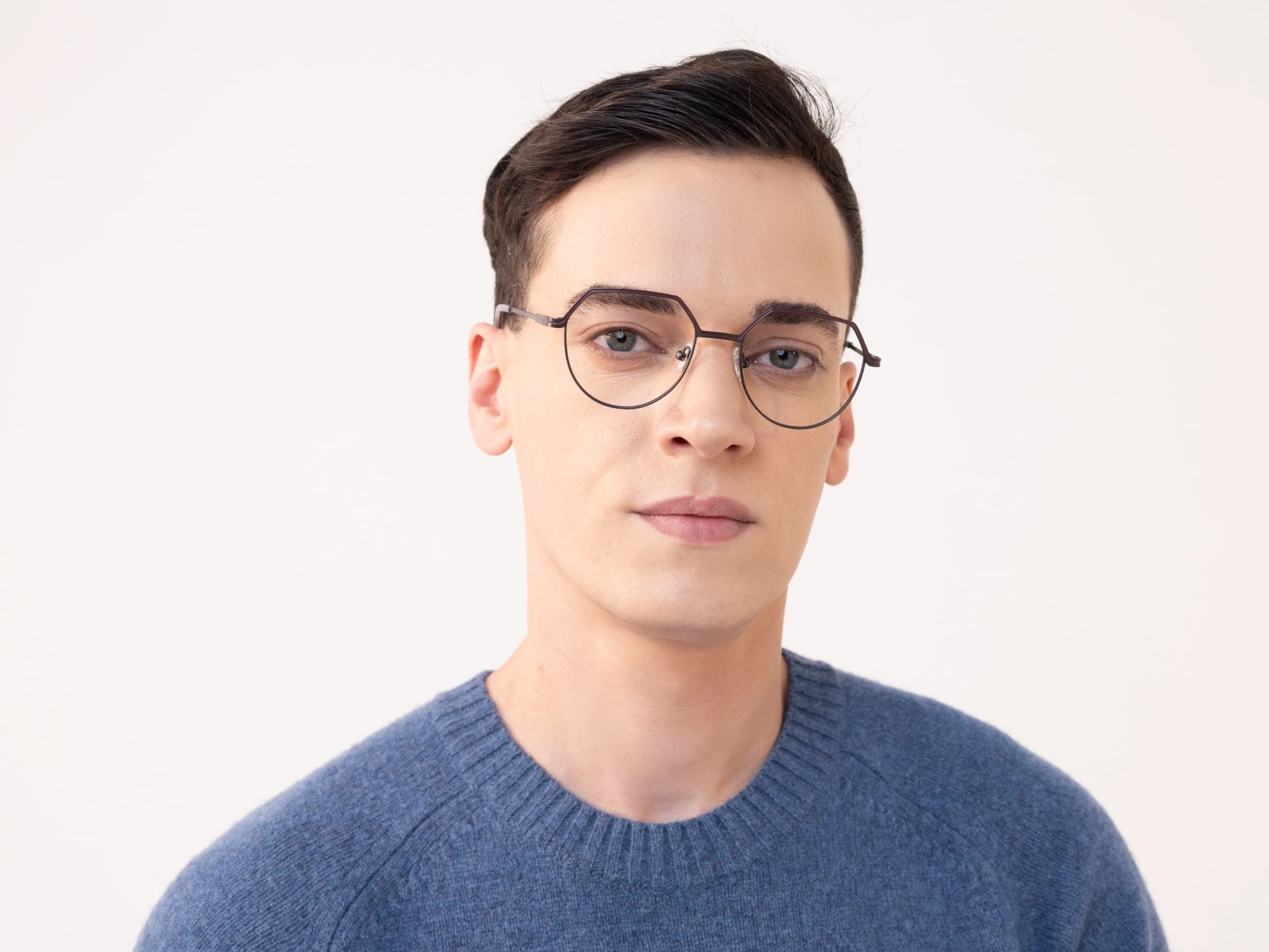 Matte Gunmetal Geometric Round Glasses-1