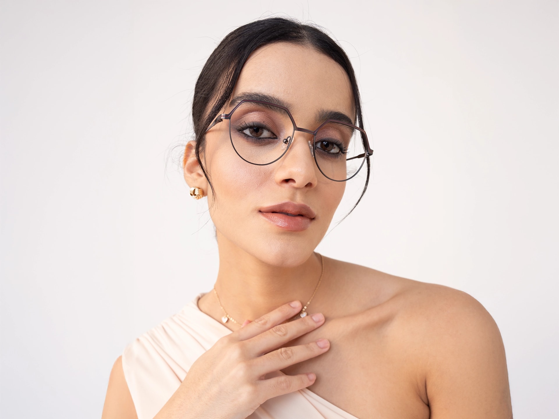 Matte Gunmetal Geometric Round Glasses-12