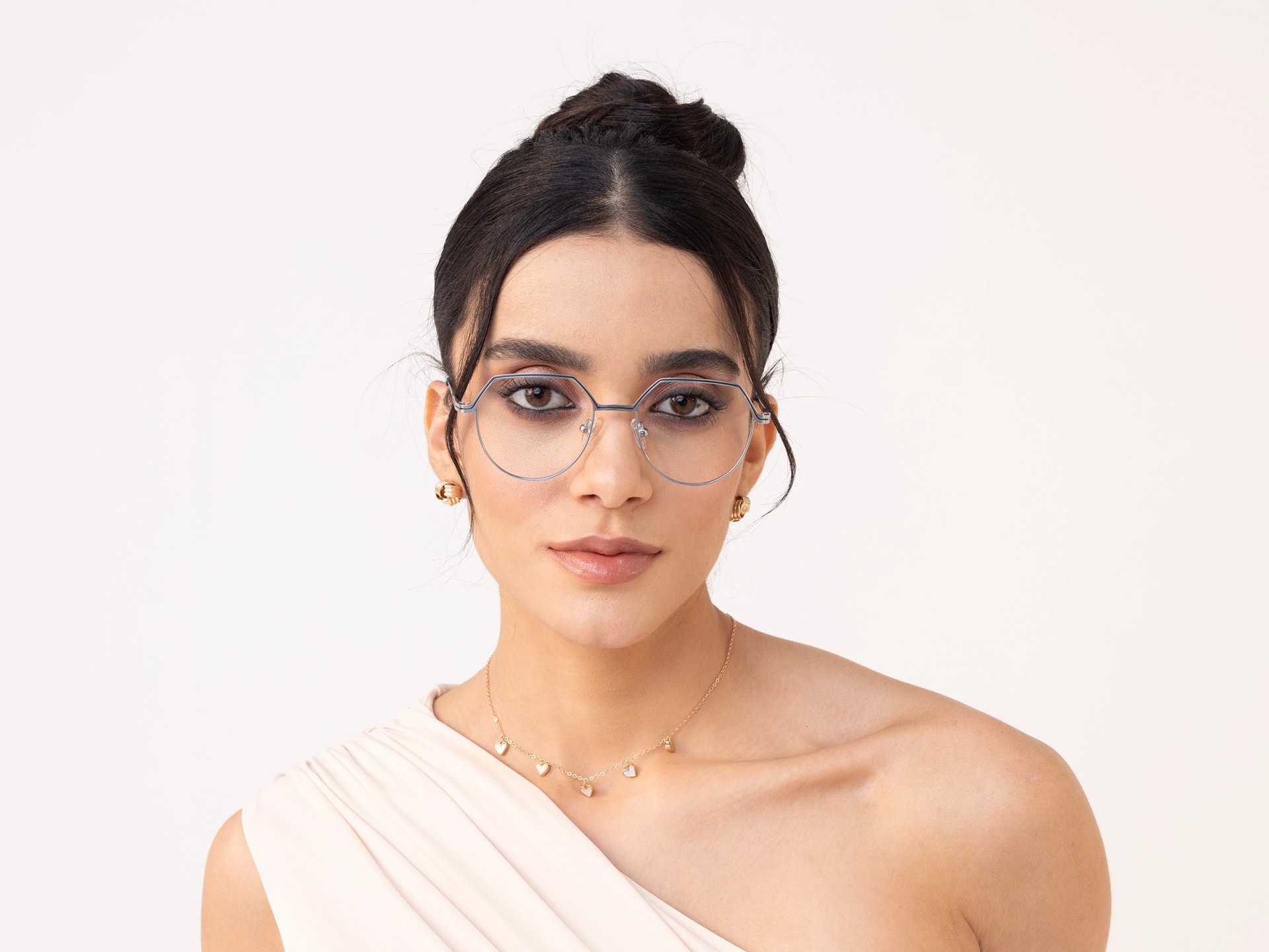 Matte Silver Geometric Round Glasses -11