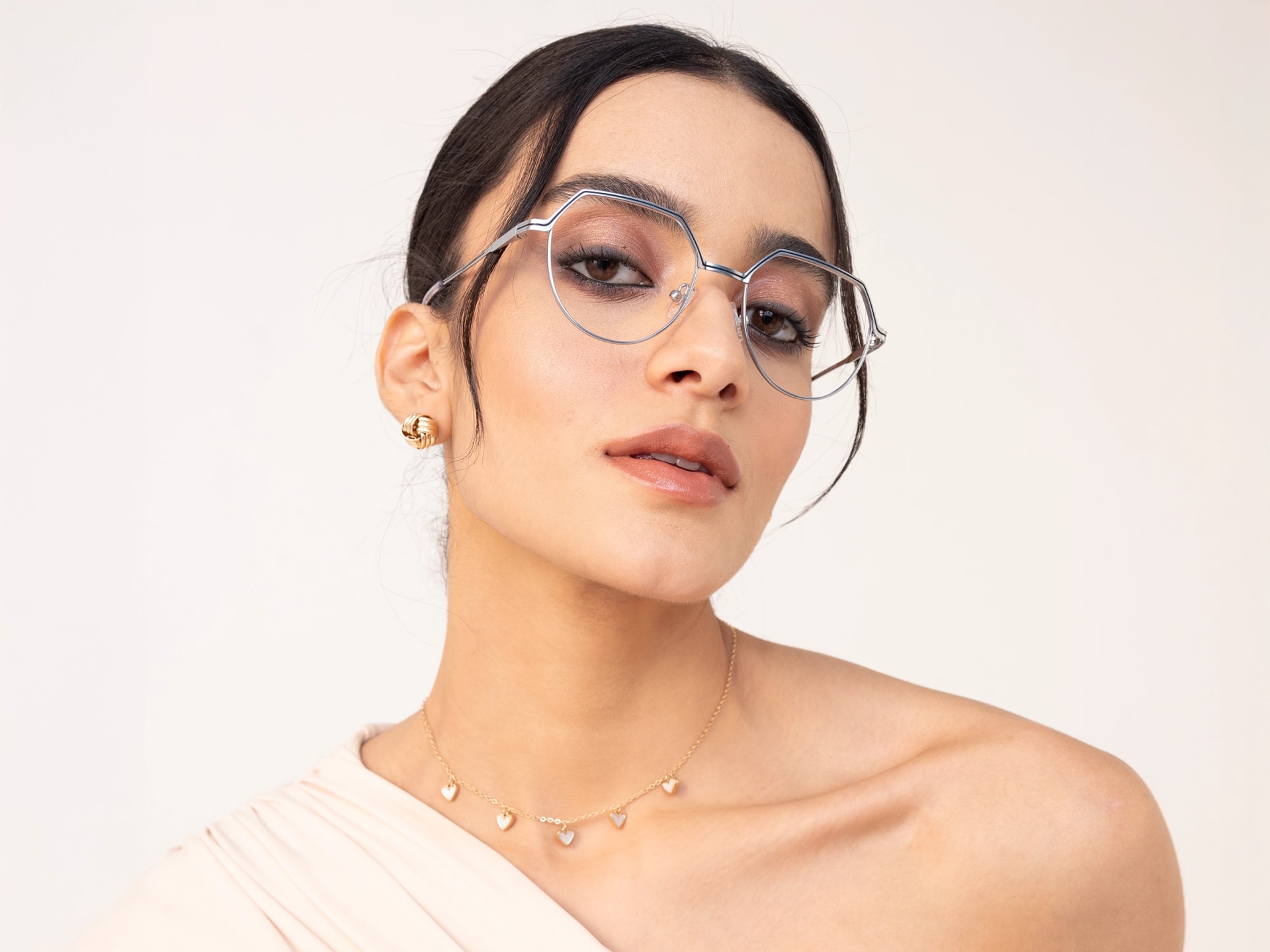 Matte Silver Geometric Round Glasses -13