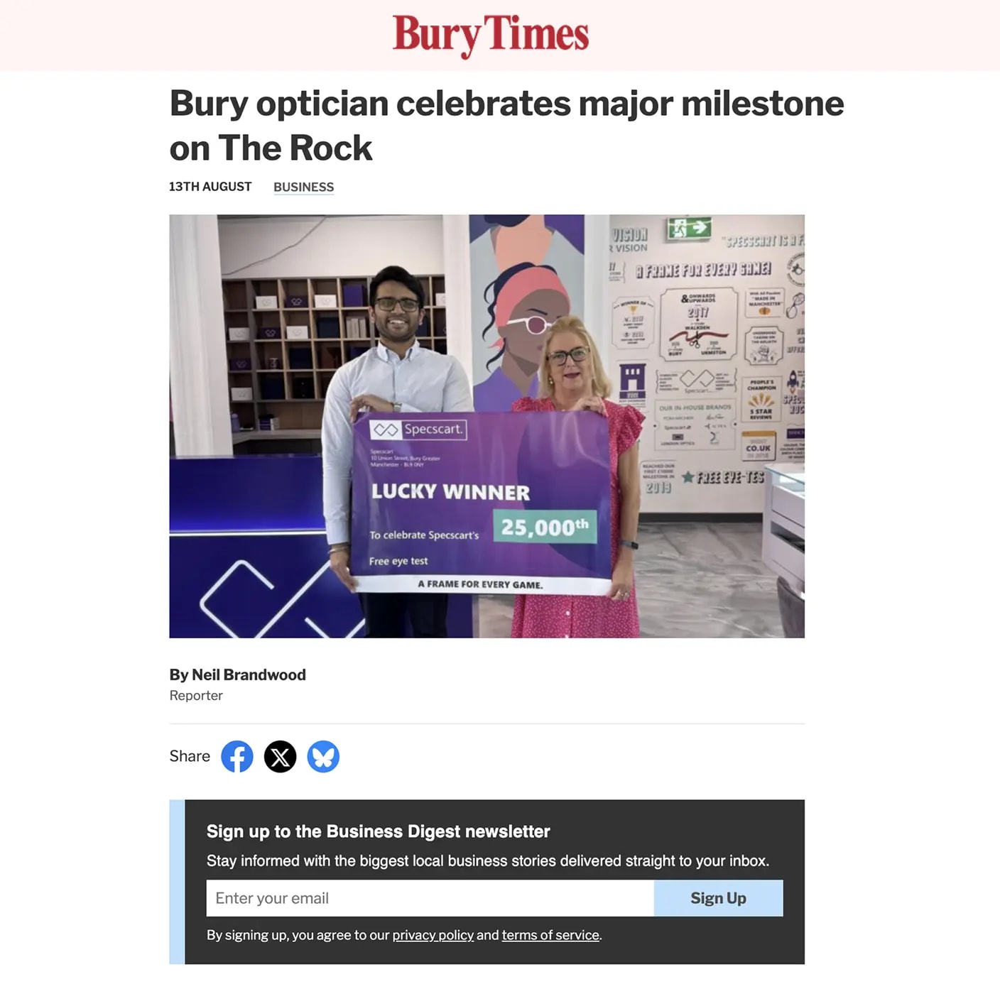 Bury optician celebrates major milestone on The Rock