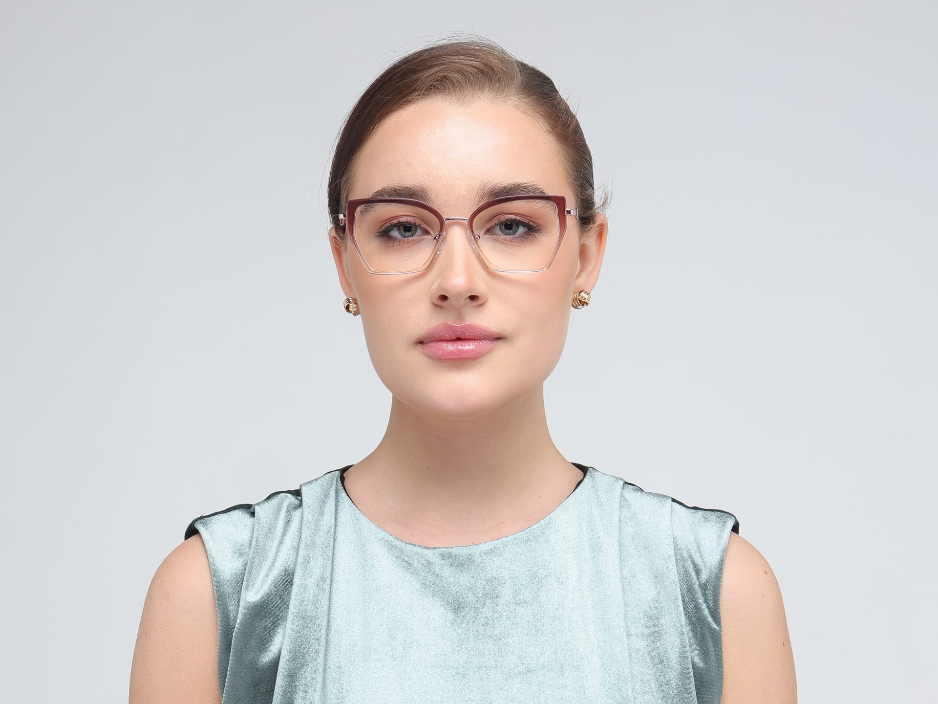 Crystal Plum Ombre Cat-Eye Geometric Glasses