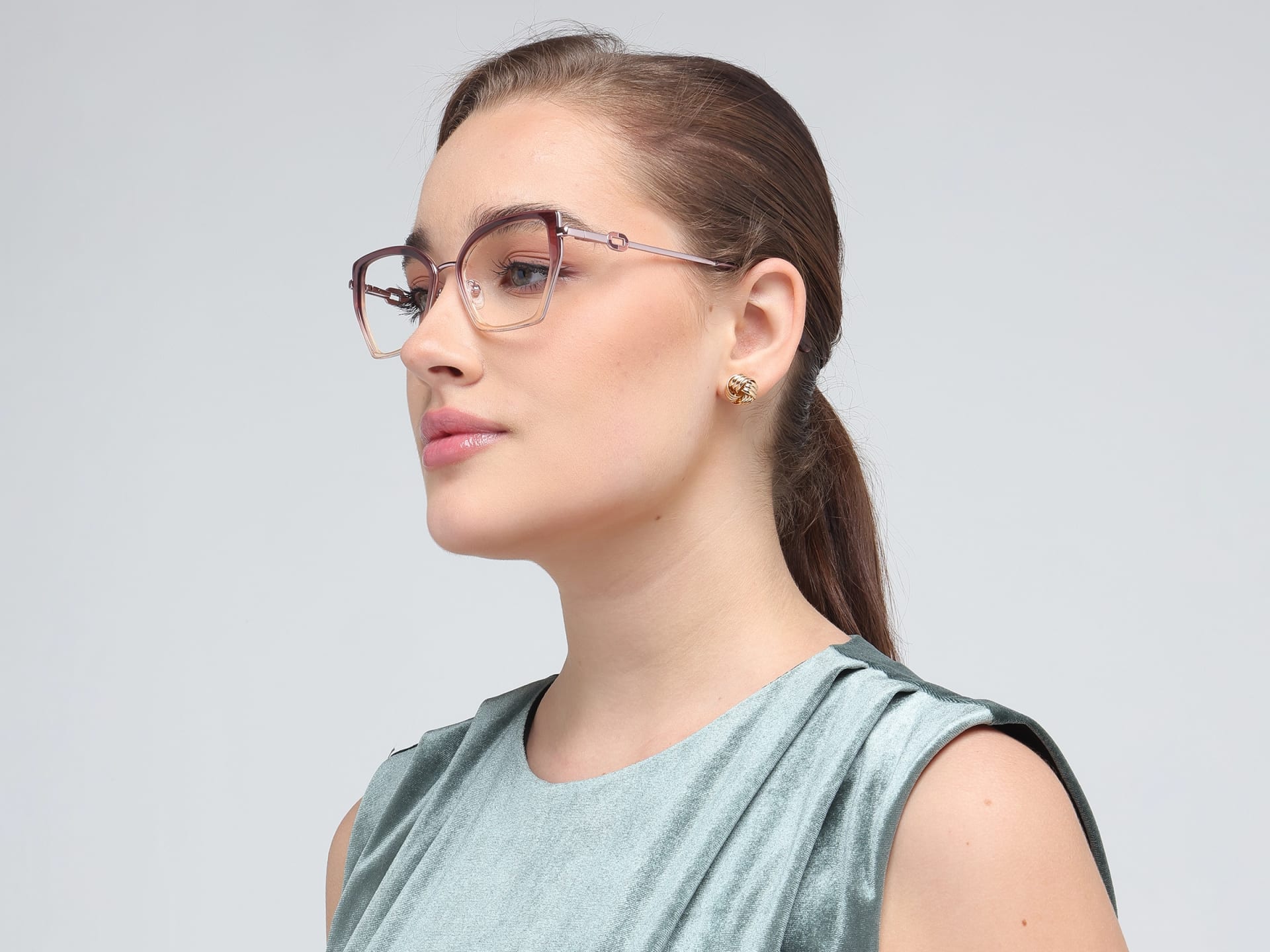 Crystal Plum Ombre Cat-Eye Geometric Glasses