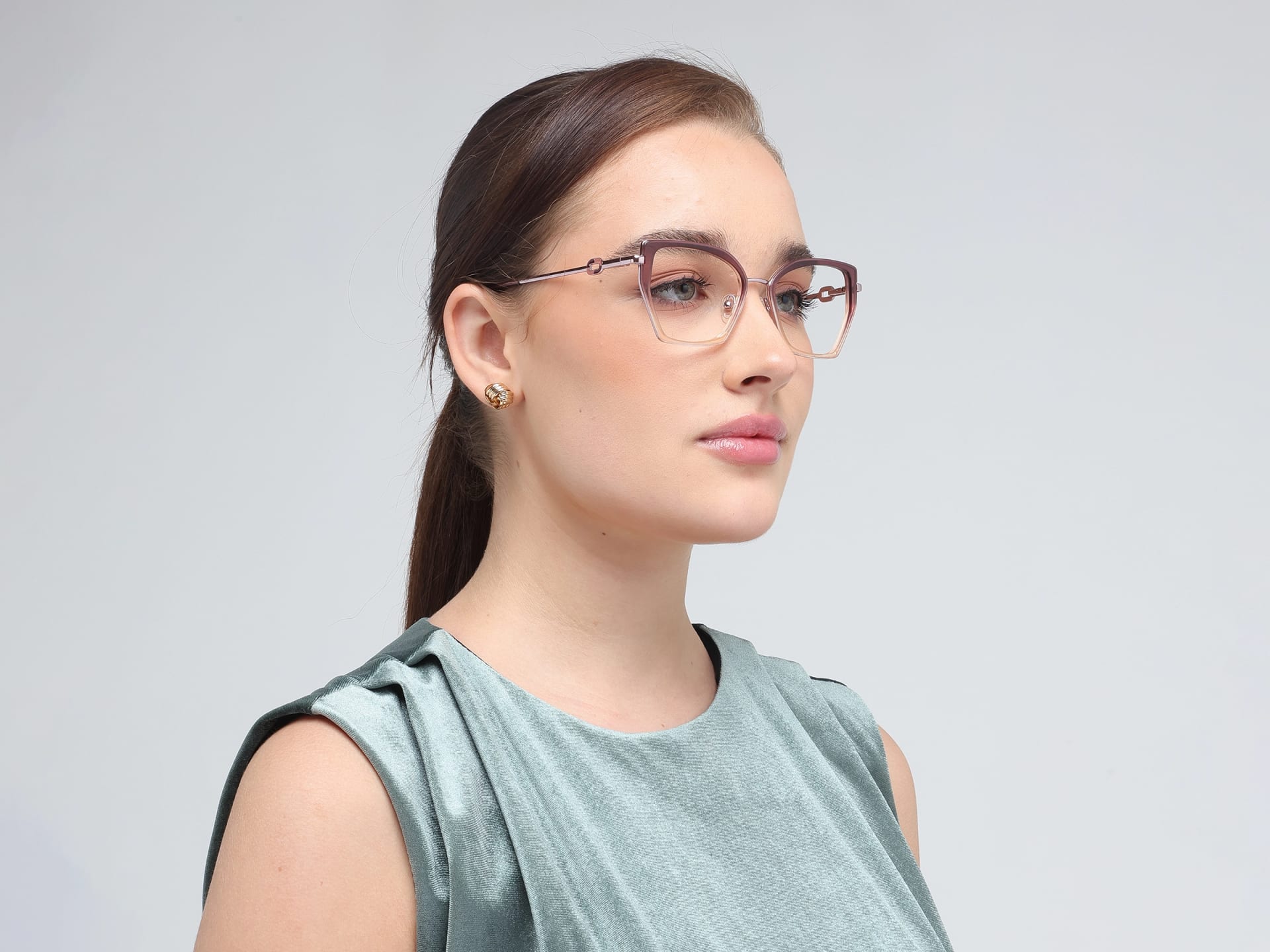 Crystal Plum Ombre Cat-Eye Geometric Glasses
