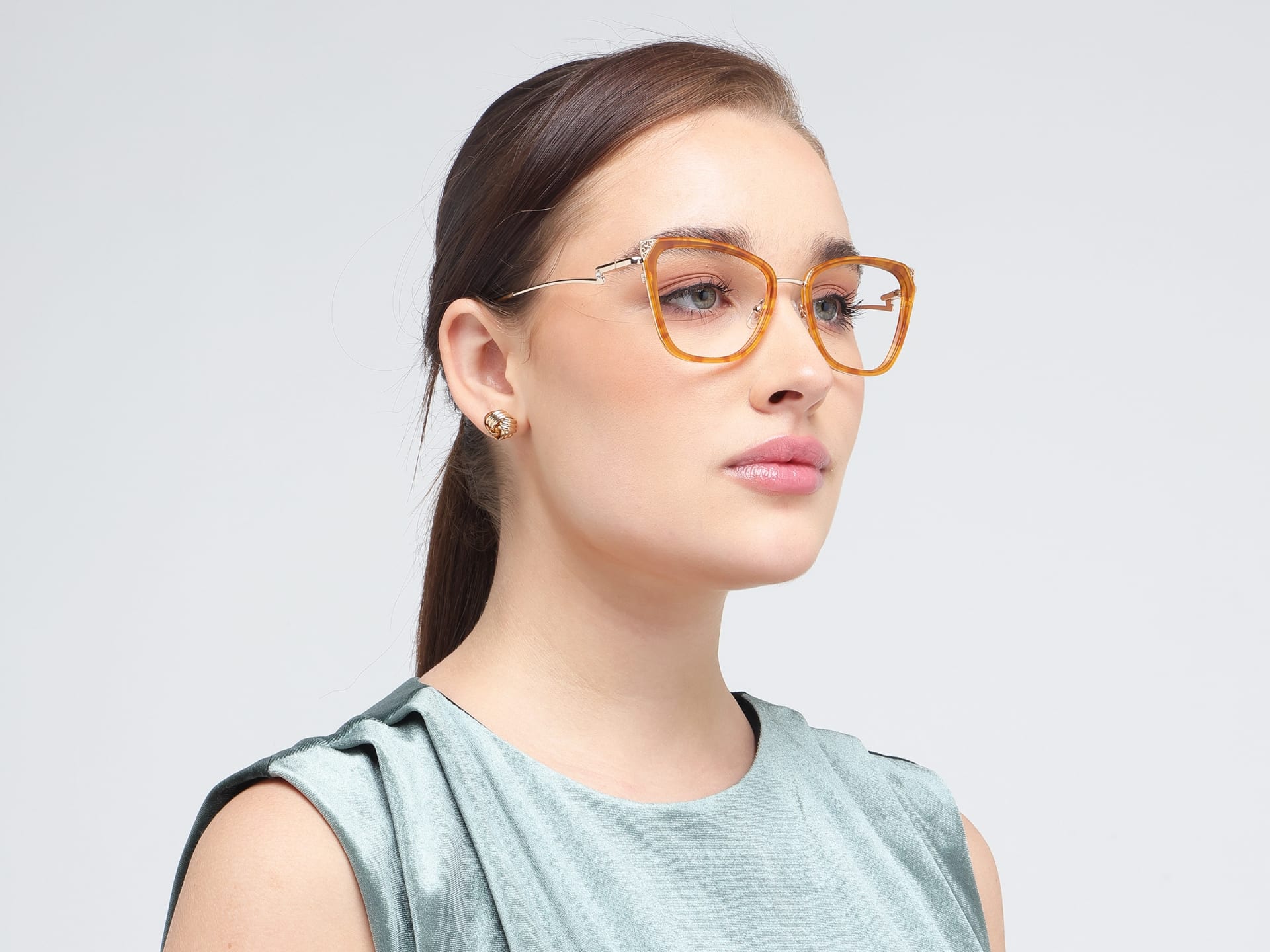 Honey Tortoise & Gold Cat-eye Glasses For Female-13