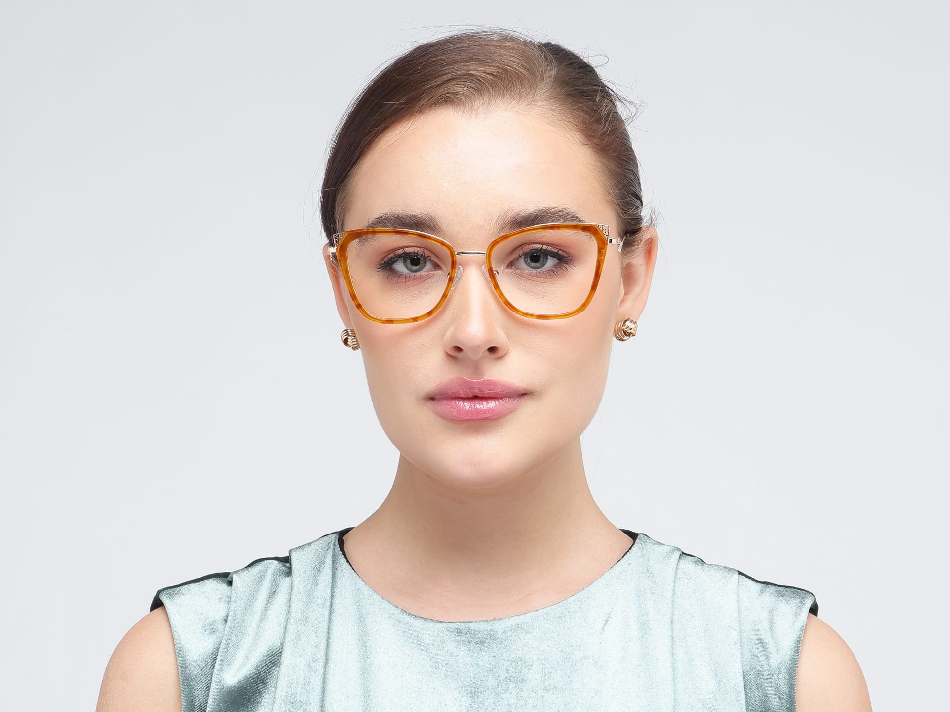 Honey Tortoise & Gold Cat-eye Glasses For Female-11
