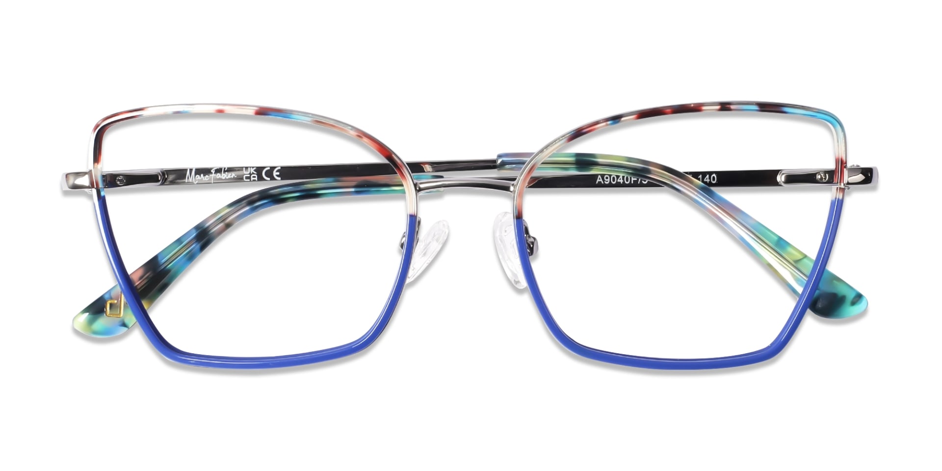 Blue & Marble Cat-Eye Rectangle Glasses-6