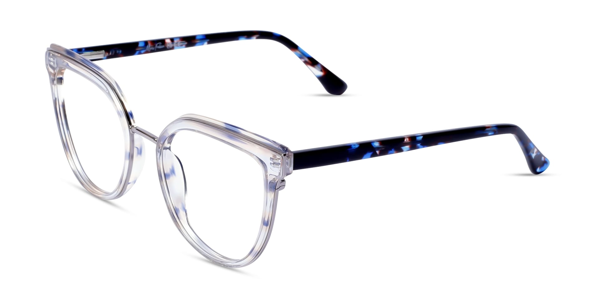 Silver & Clear Cat Eye Mixed Material Glasses 