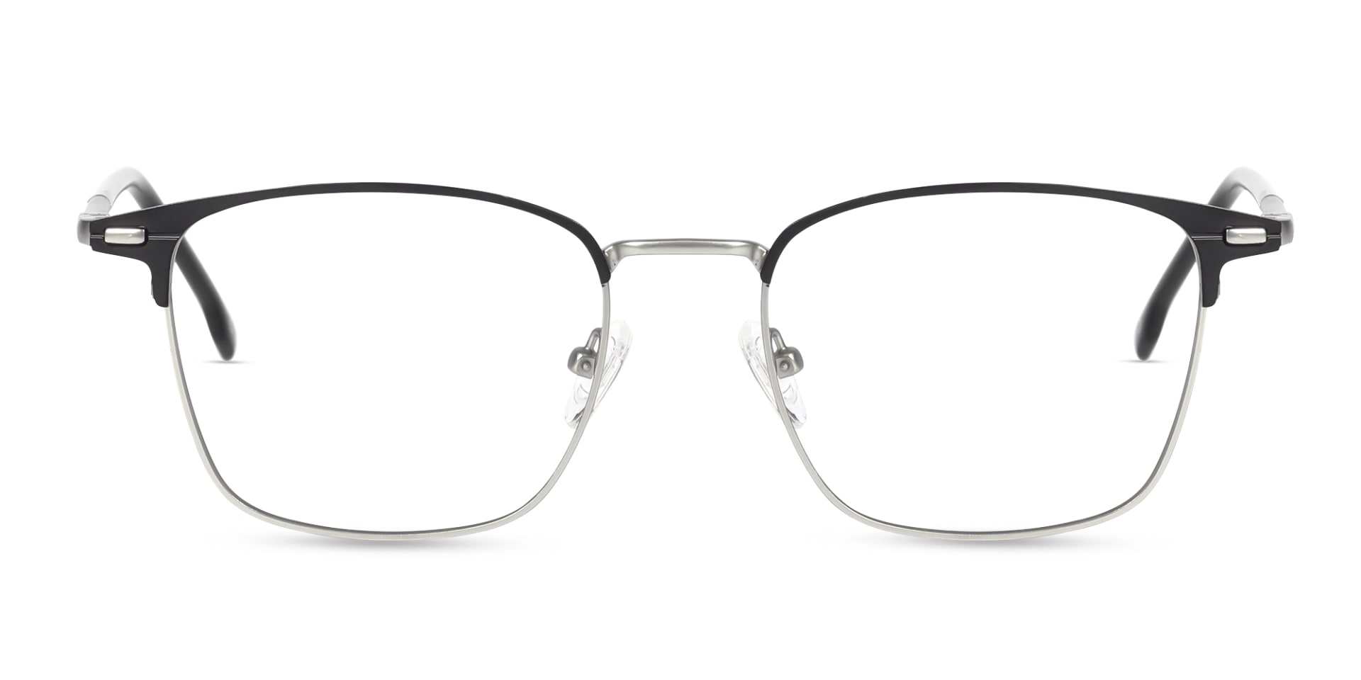 Matte Black & Silver Square Glasses-1