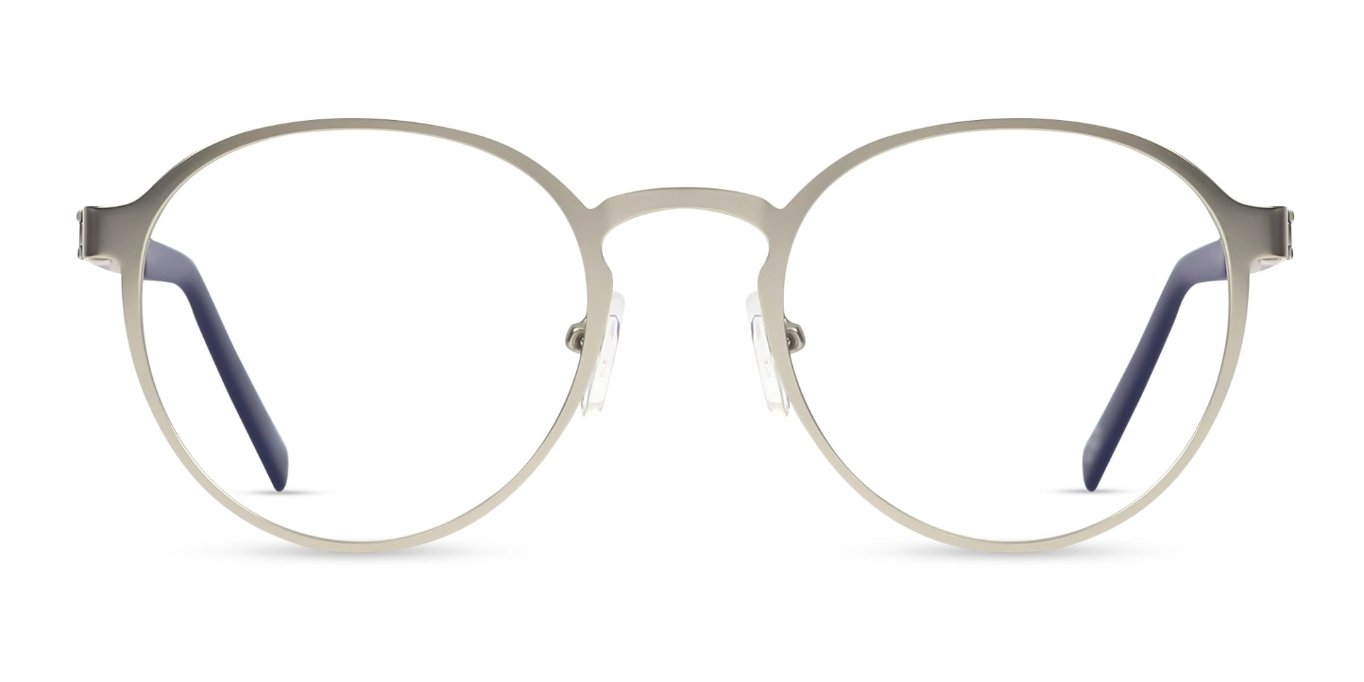 Matte Silver & Blue Round Glasses