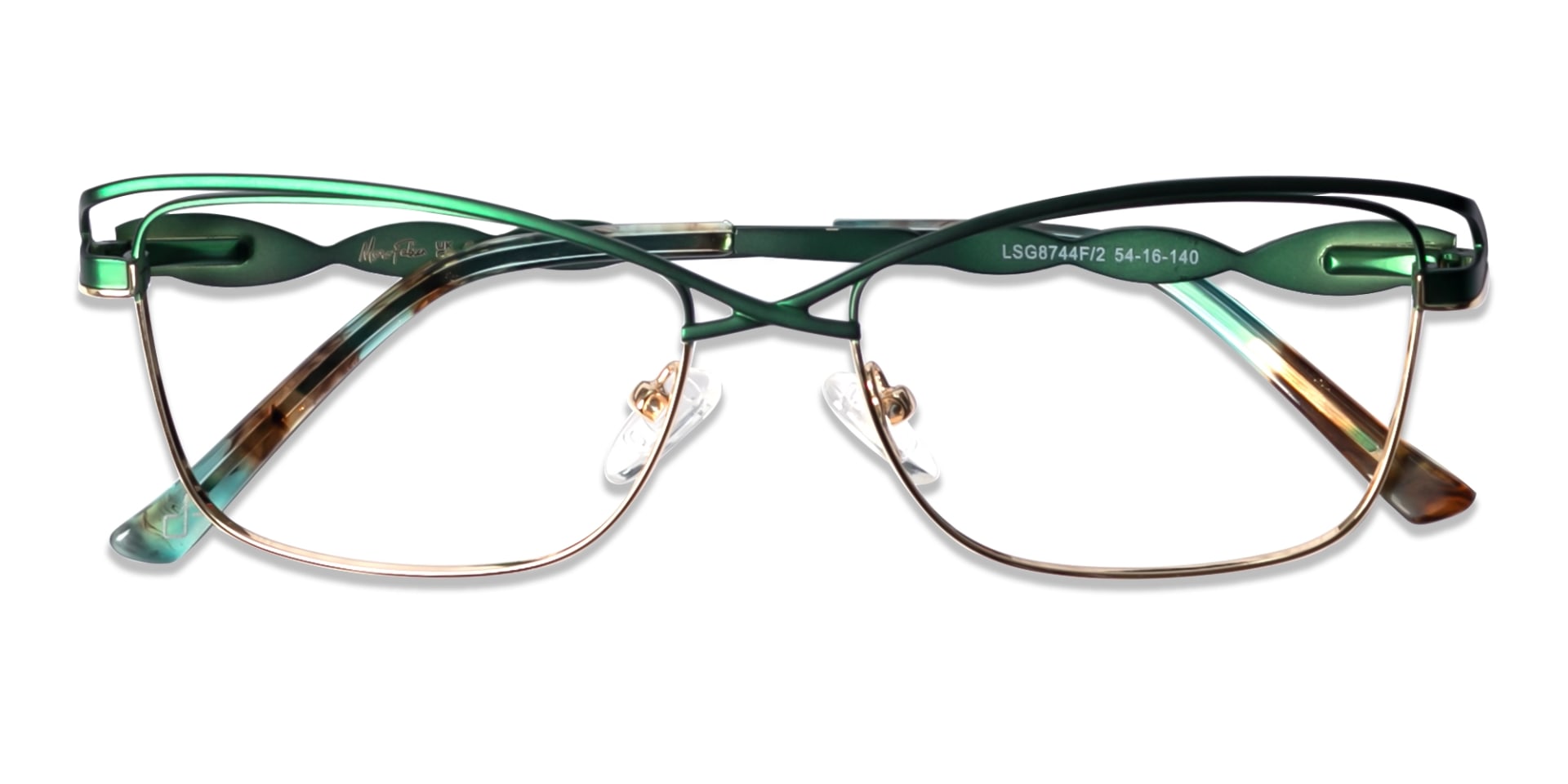 Matte Emerald Green & Gold Cat-eye Glasses -6