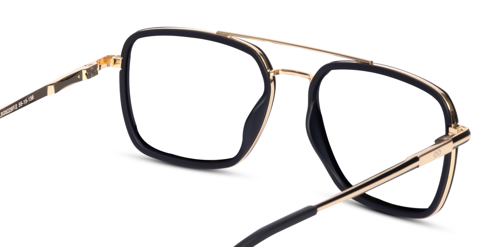 Matte Black & Gold Square Pilot Glasses