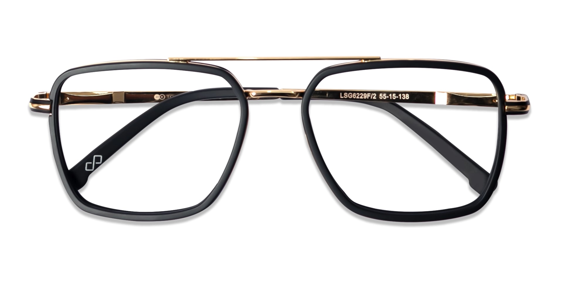 Matte Black & Gold Square Pilot Glasses