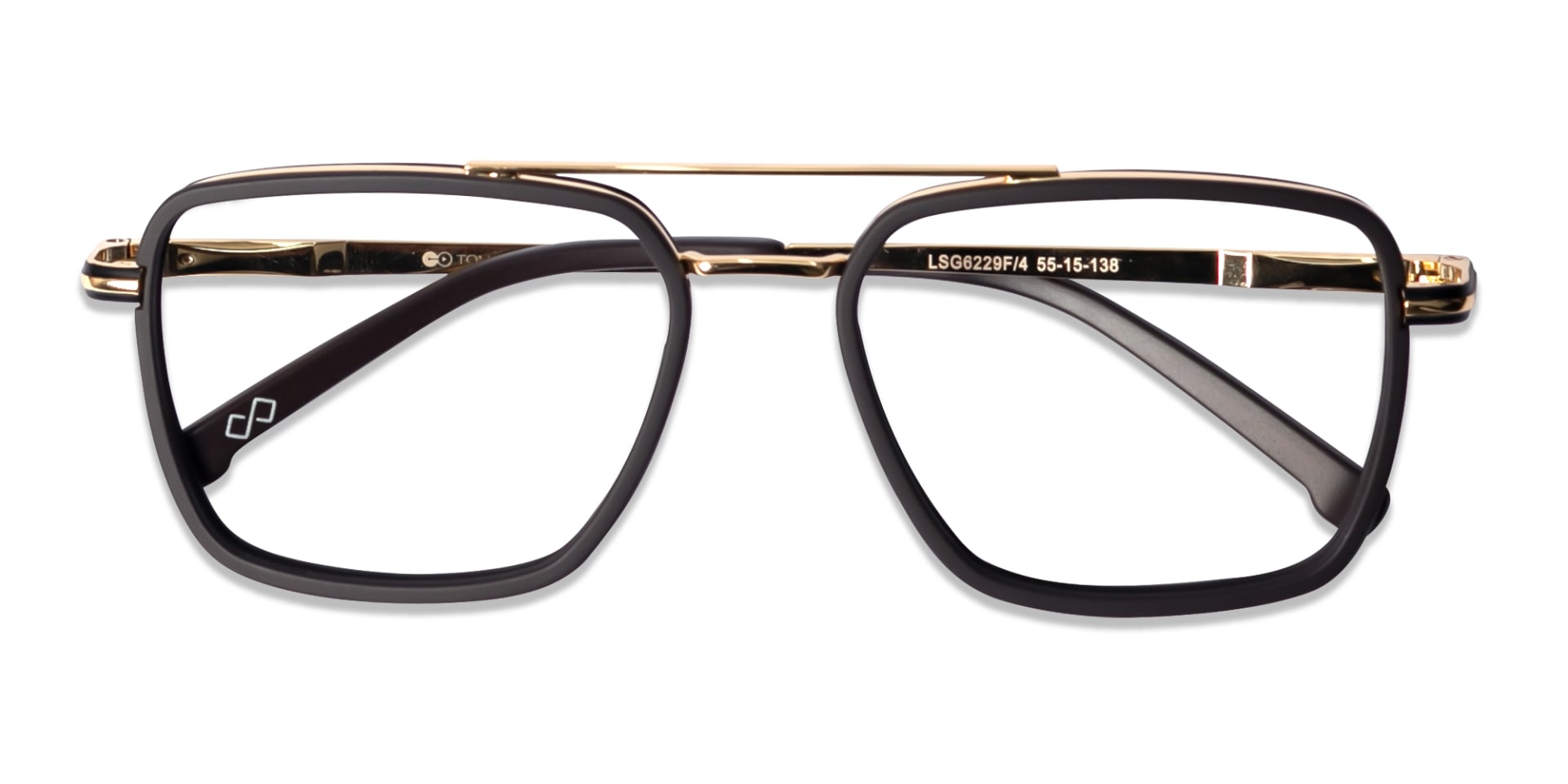 Matte Brown & Gold Square Pilot Glasses