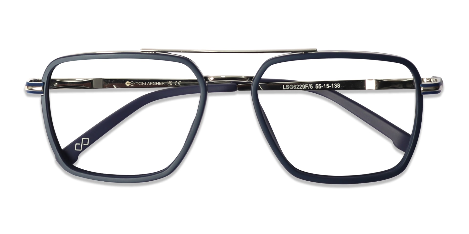 Matte Blue & Silver Square Pilot Glasses