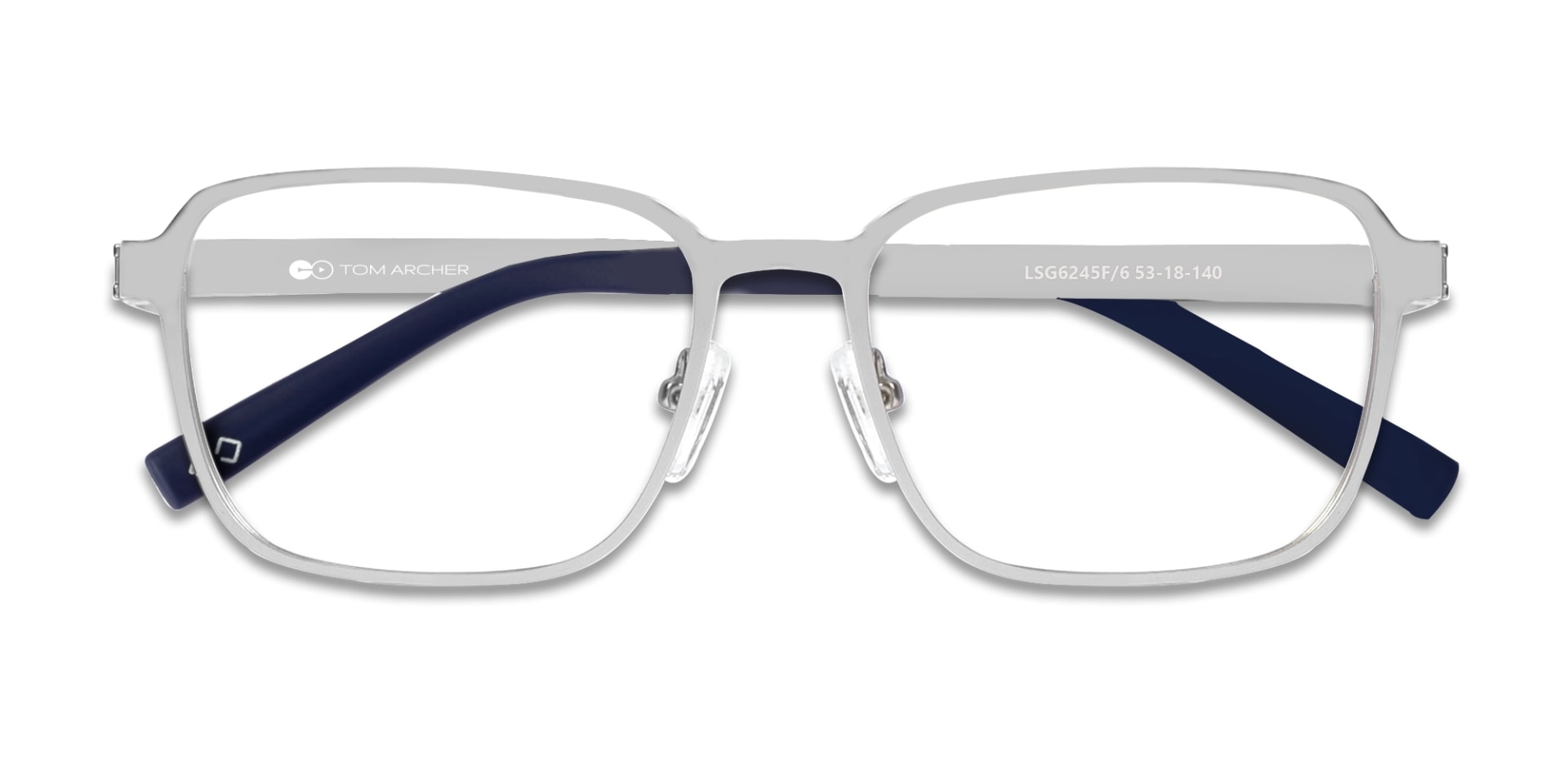 Matte Silver & Blue Square Rectangle Glasses-6