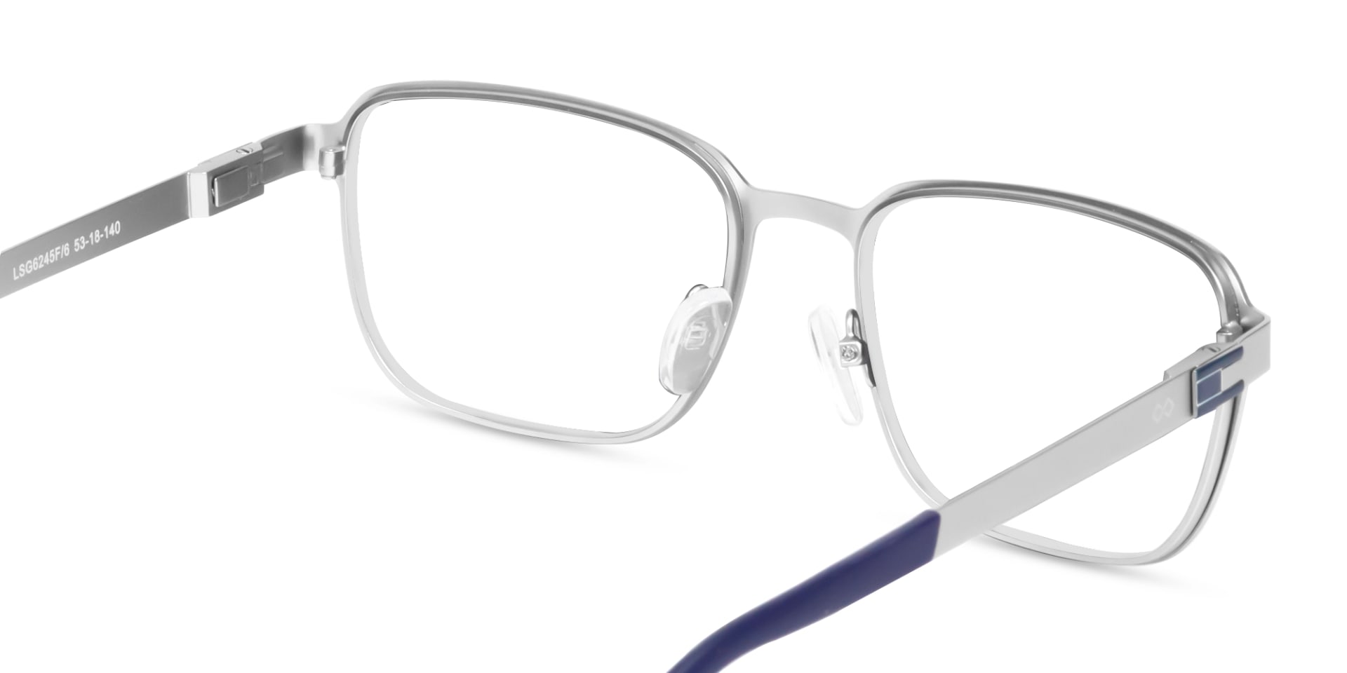 Matte Silver & Blue Square Rectangle Glasses-5