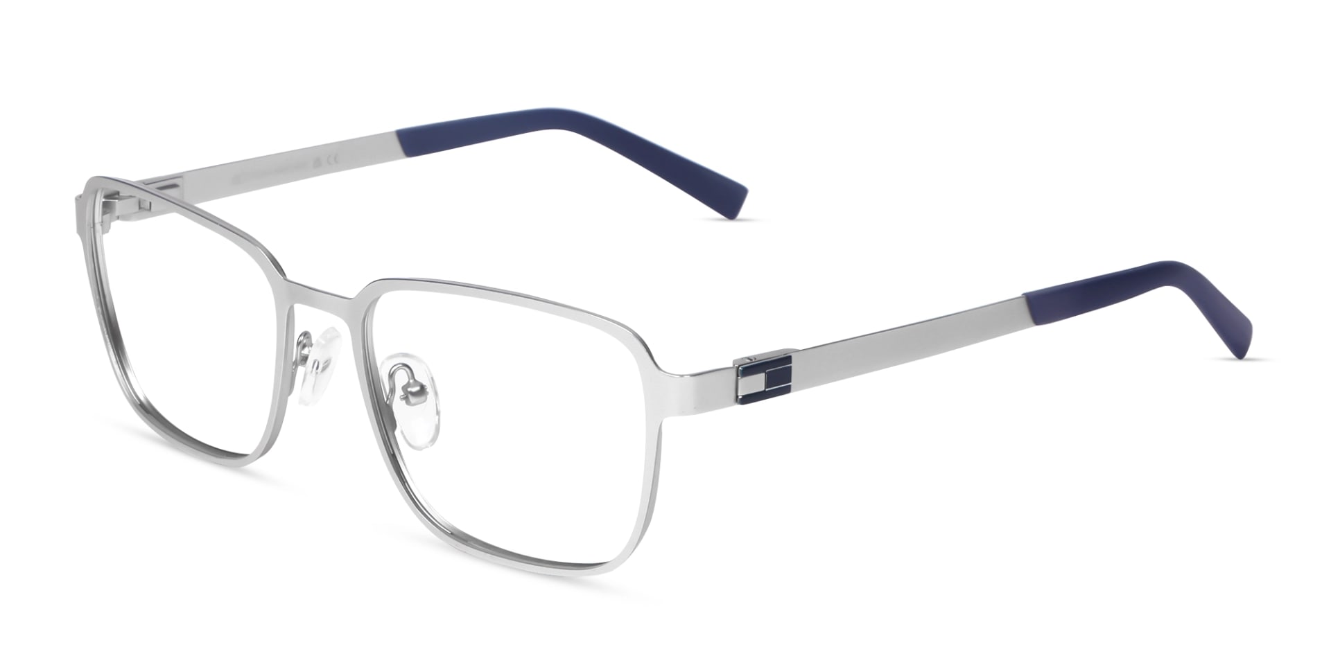 Matte Silver & Blue Square Rectangle Glasses-3