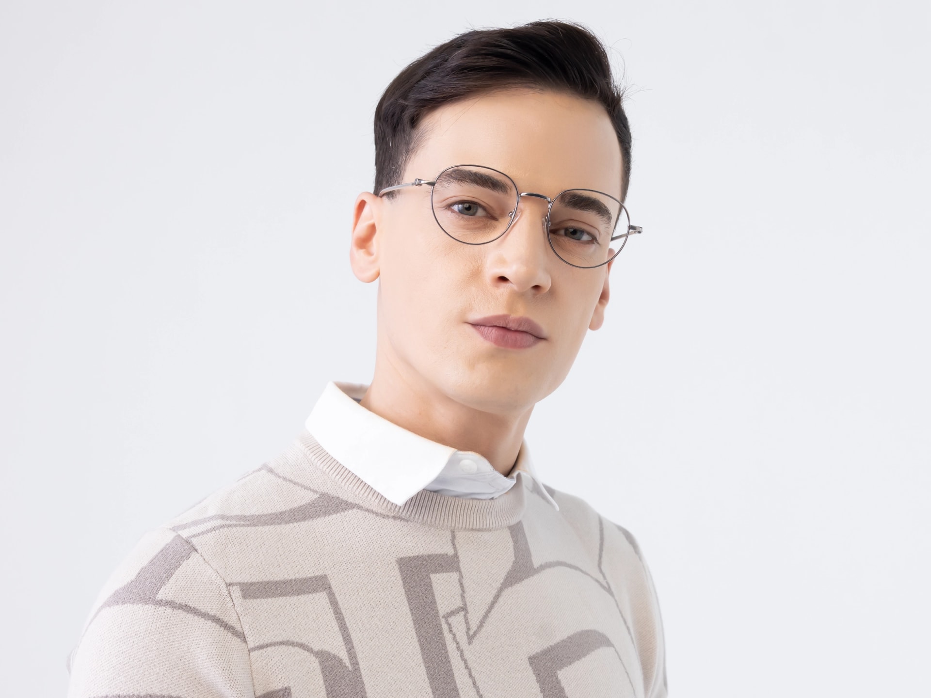 Platinum Grey Oval Metal Glasses-3