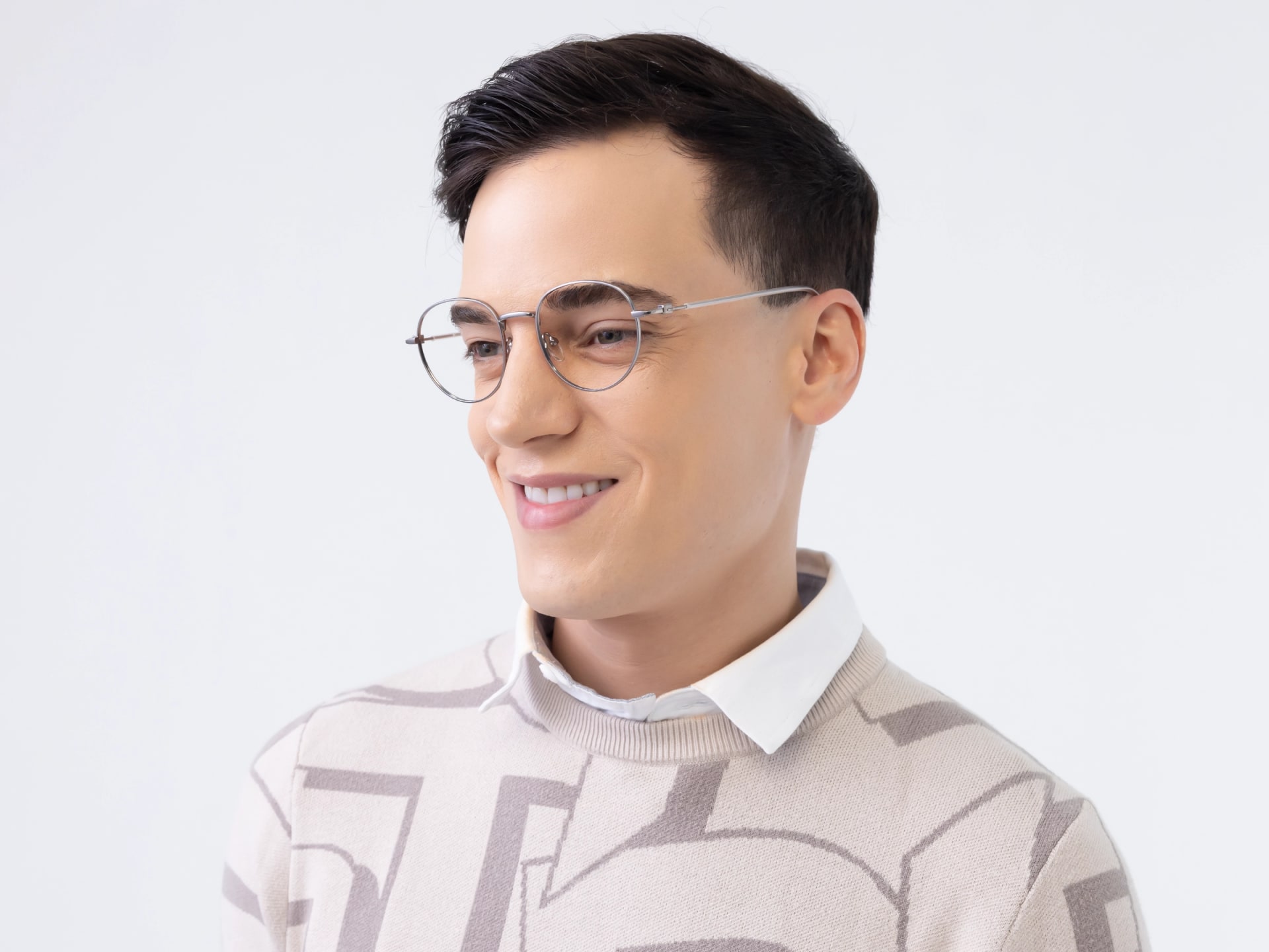 Platinum Grey Oval Metal Glasses-2
