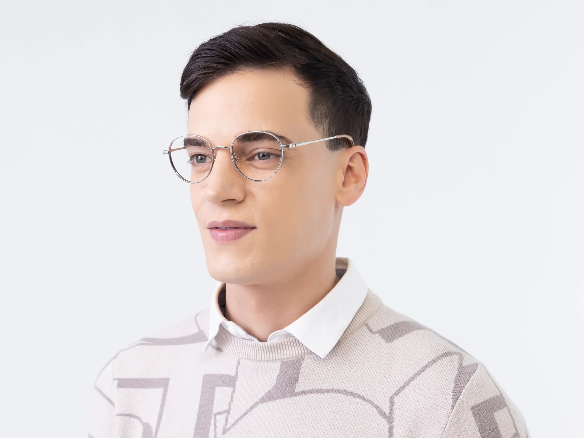 Silver Round Titanium Metal Glasses